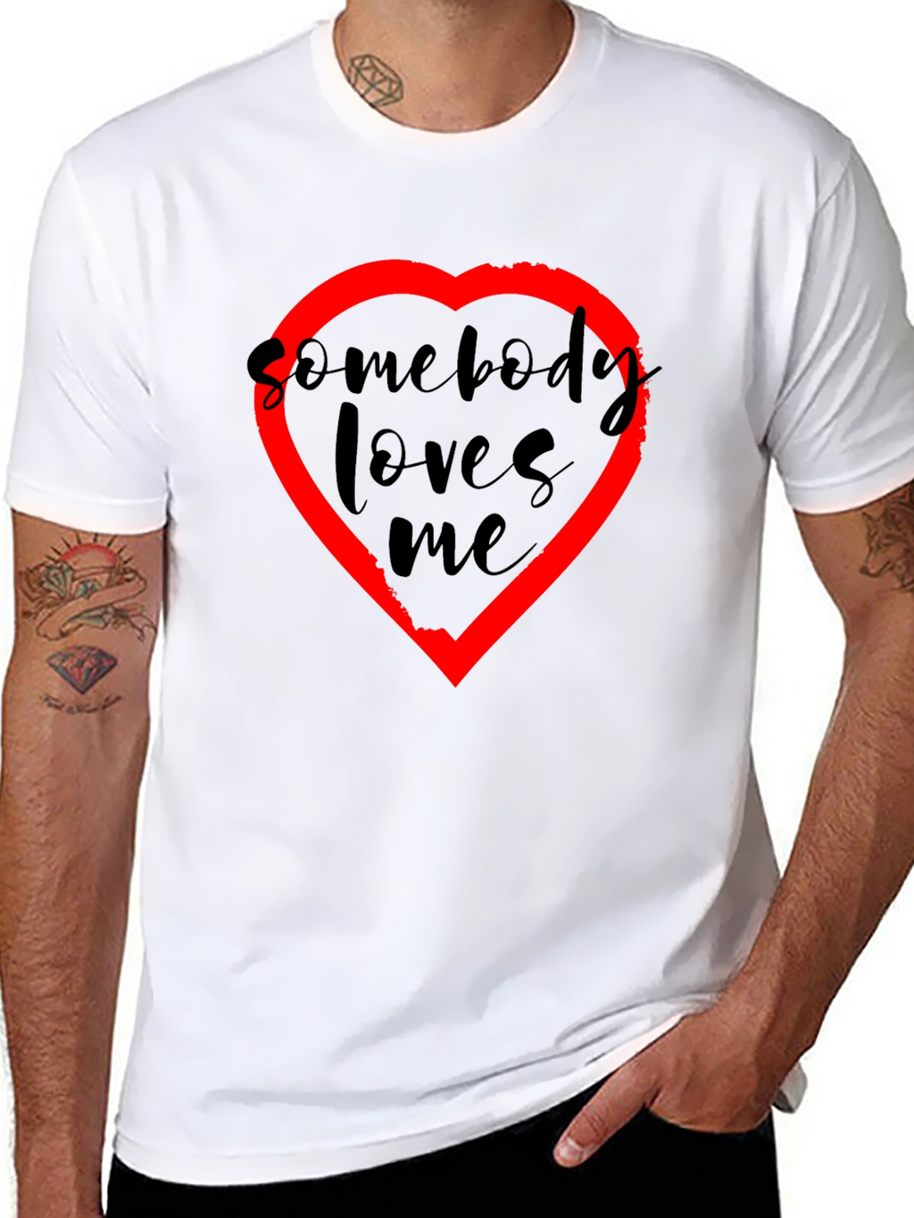 Somebody Loves Me T-Shirt - Black with Red Heart