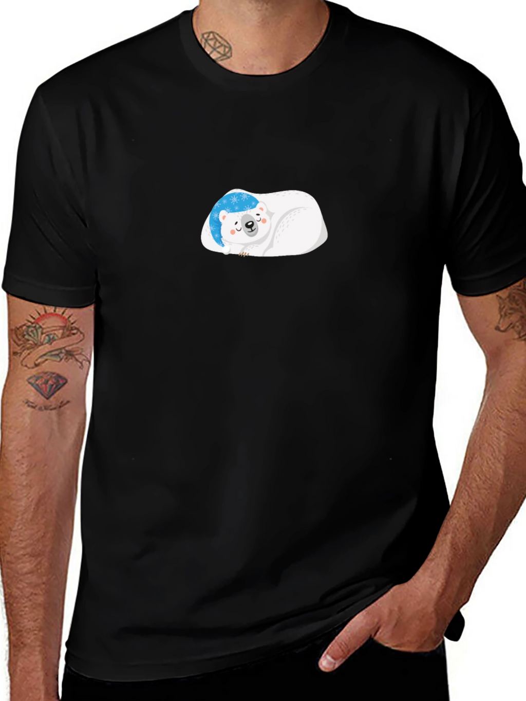 Cute Polar Bear Graphic Black T-Shirt