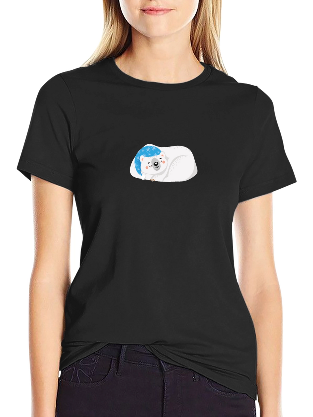 Cute Polar Bear Graphic Black T-Shirt