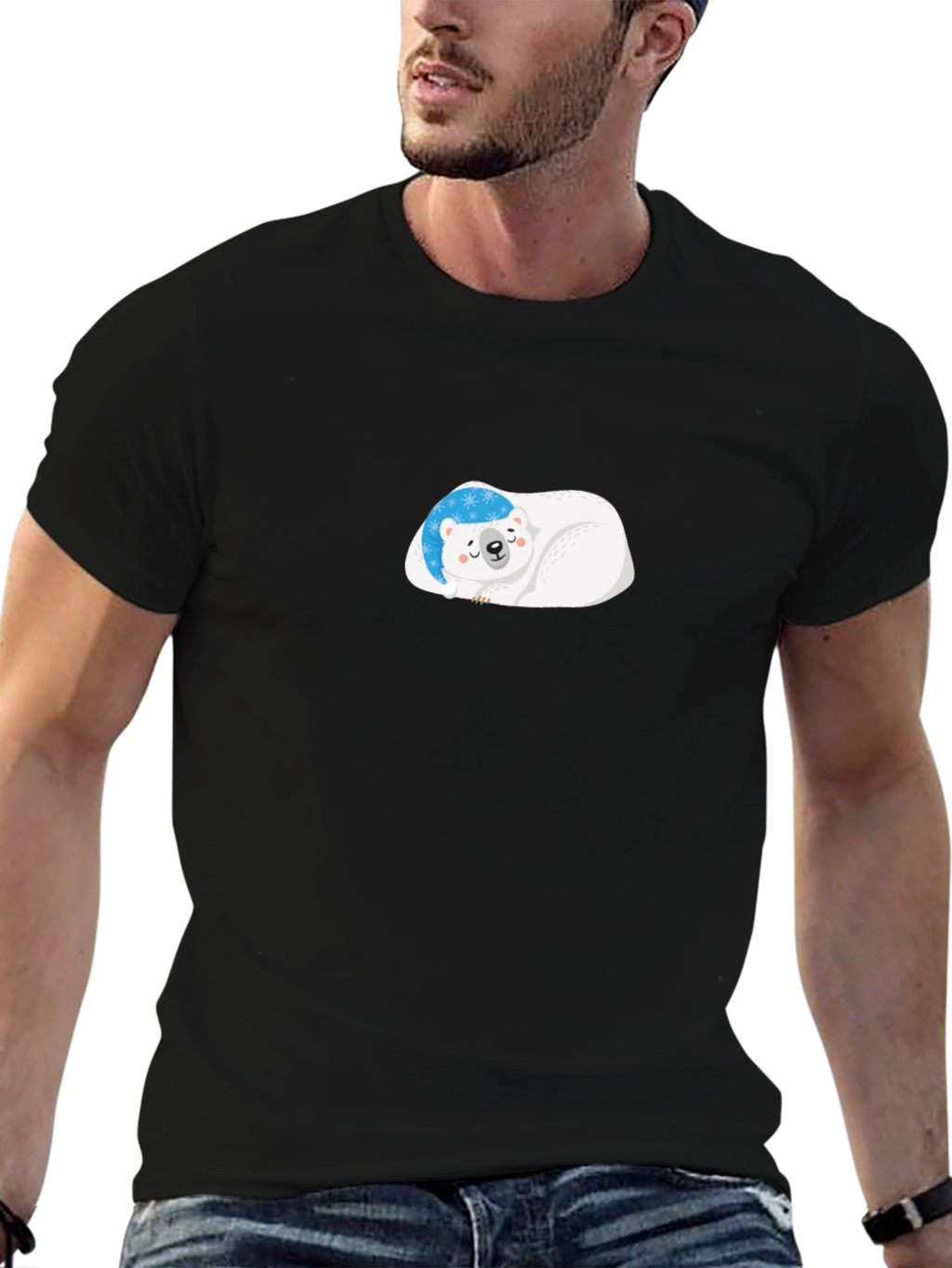 Cute Polar Bear Graphic Black T-Shirt
