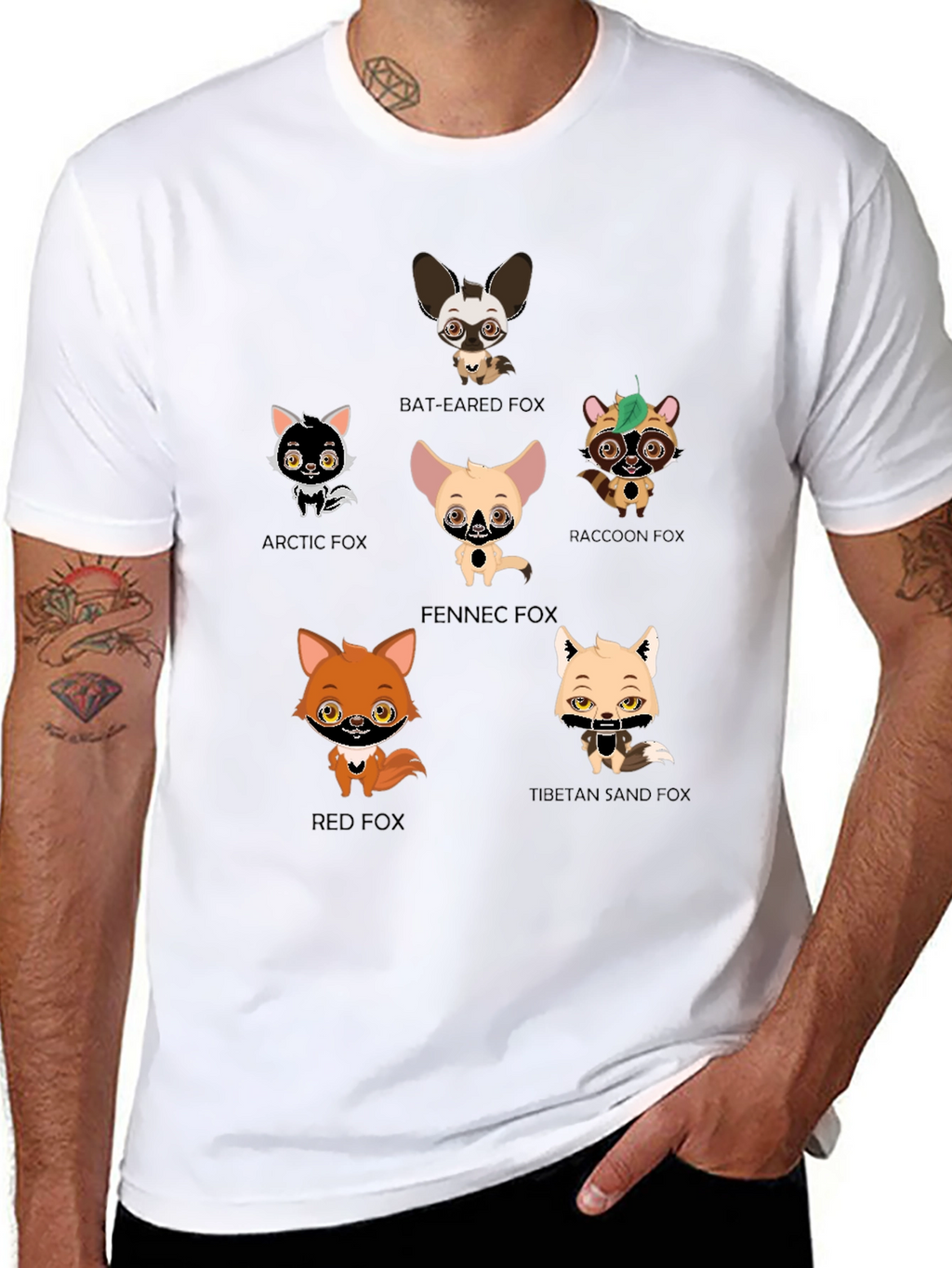 Cartoon Fox Species Graphic Print T-Shirt