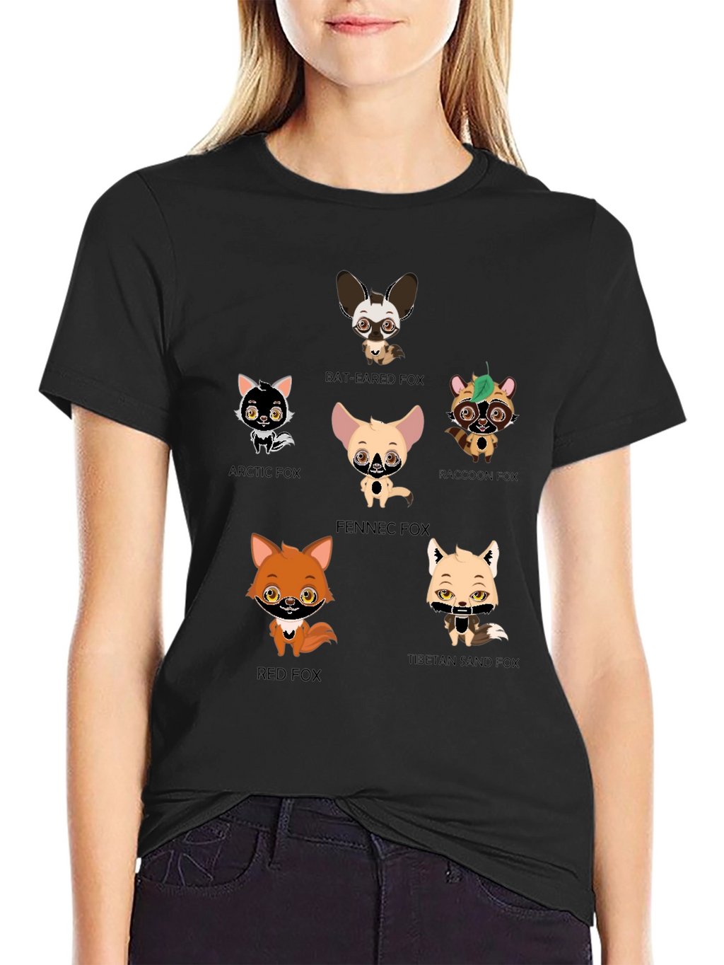 Cartoon Fox Species Graphic Print T-Shirt