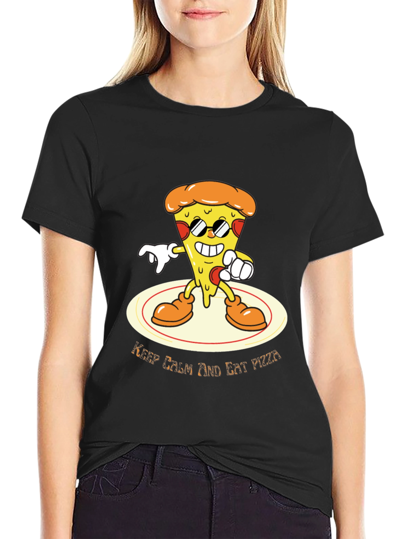 Cool Pizza Graphic T-Shirt - Keep Calm and Eat Pizza
