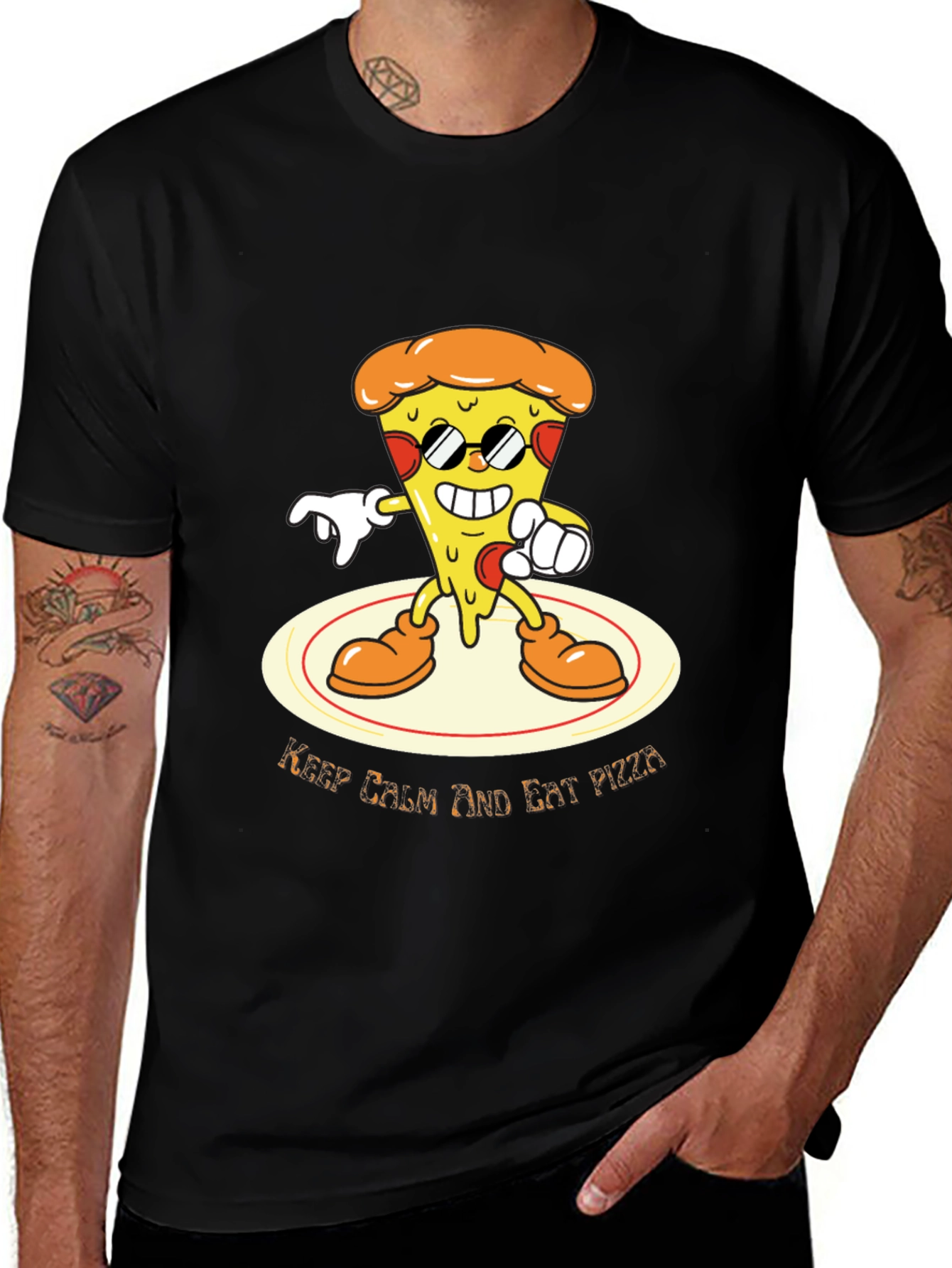Cool Pizza Graphic T-Shirt - Keep Calm and Eat Pizza