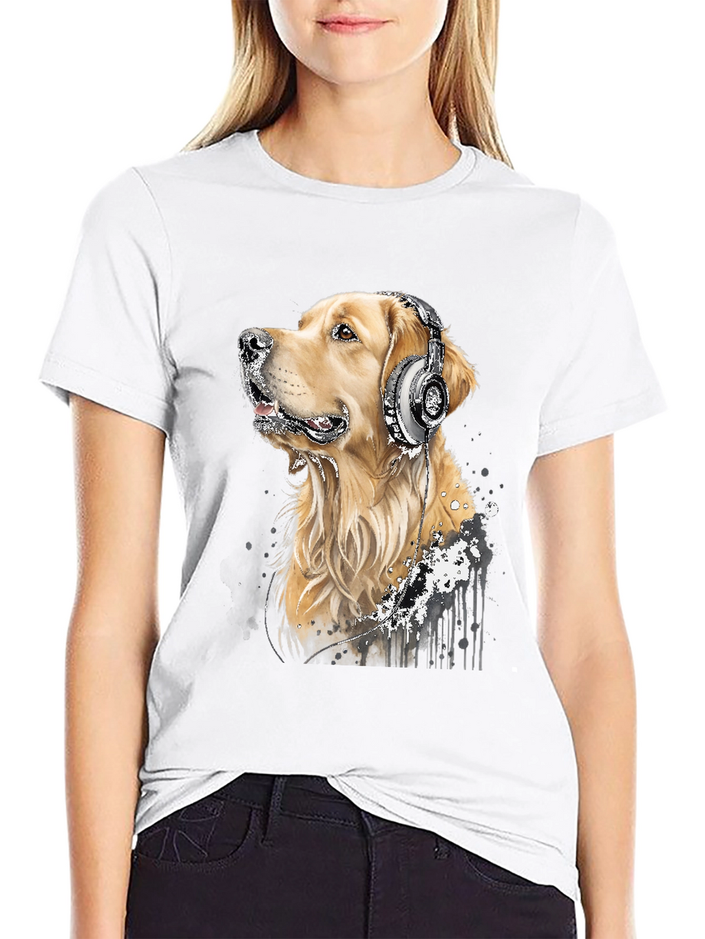 Dog with Headphones Graphic Tee - Music Lover Shirt