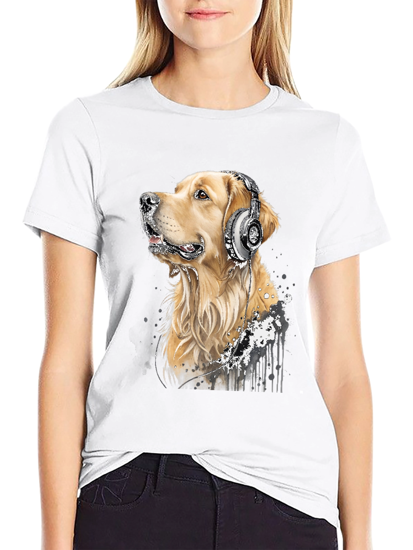 Dog with Headphones Graphic Tee - Music Lover Shirt