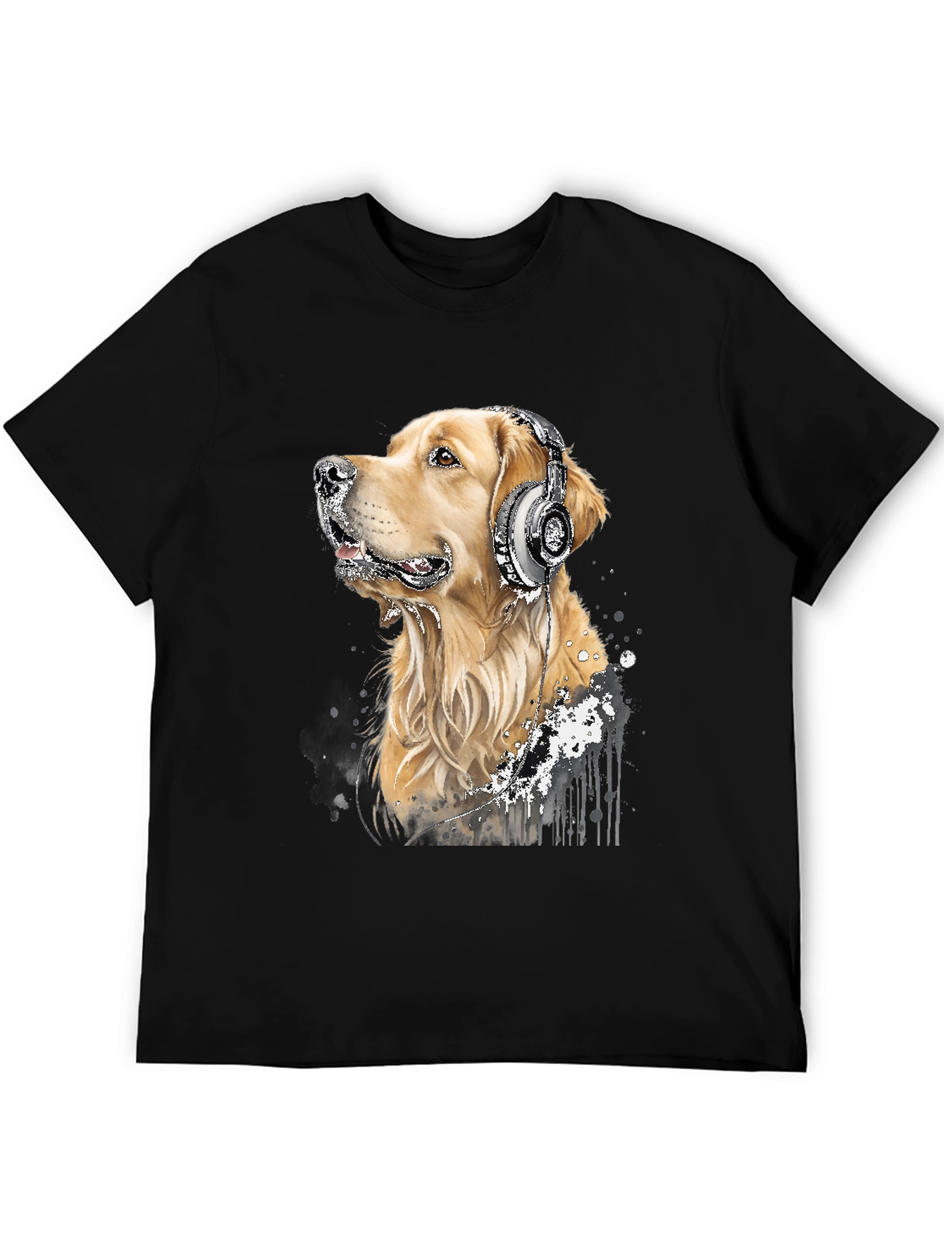 Dog with Headphones Graphic Tee - Music Lover Shirt