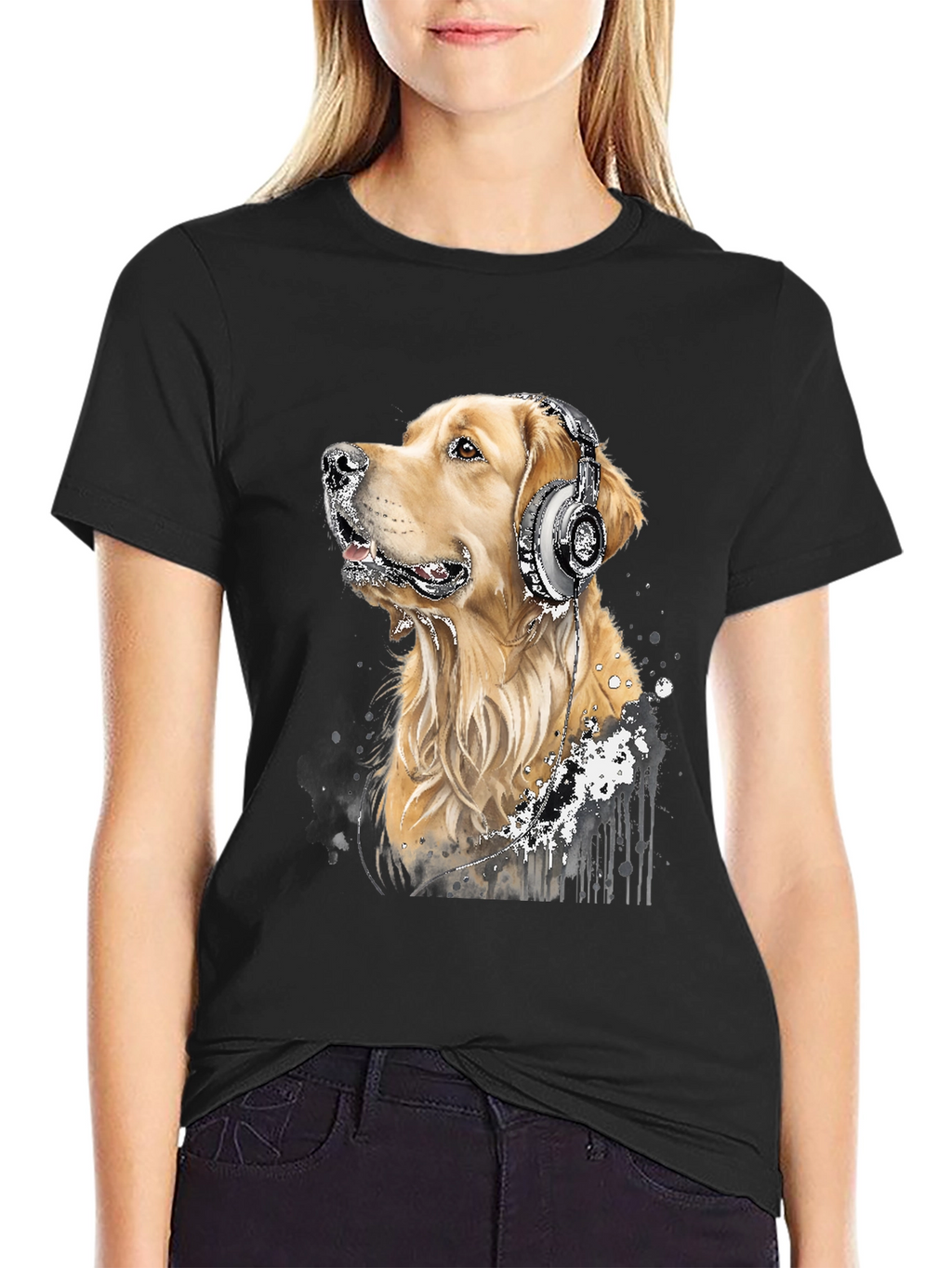 Dog with Headphones Graphic Tee - Music Lover Shirt