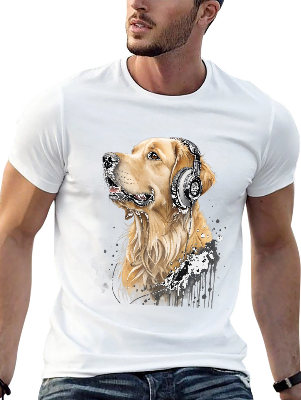 Dog with Headphones Graphic Tee - Music Lover Shirt