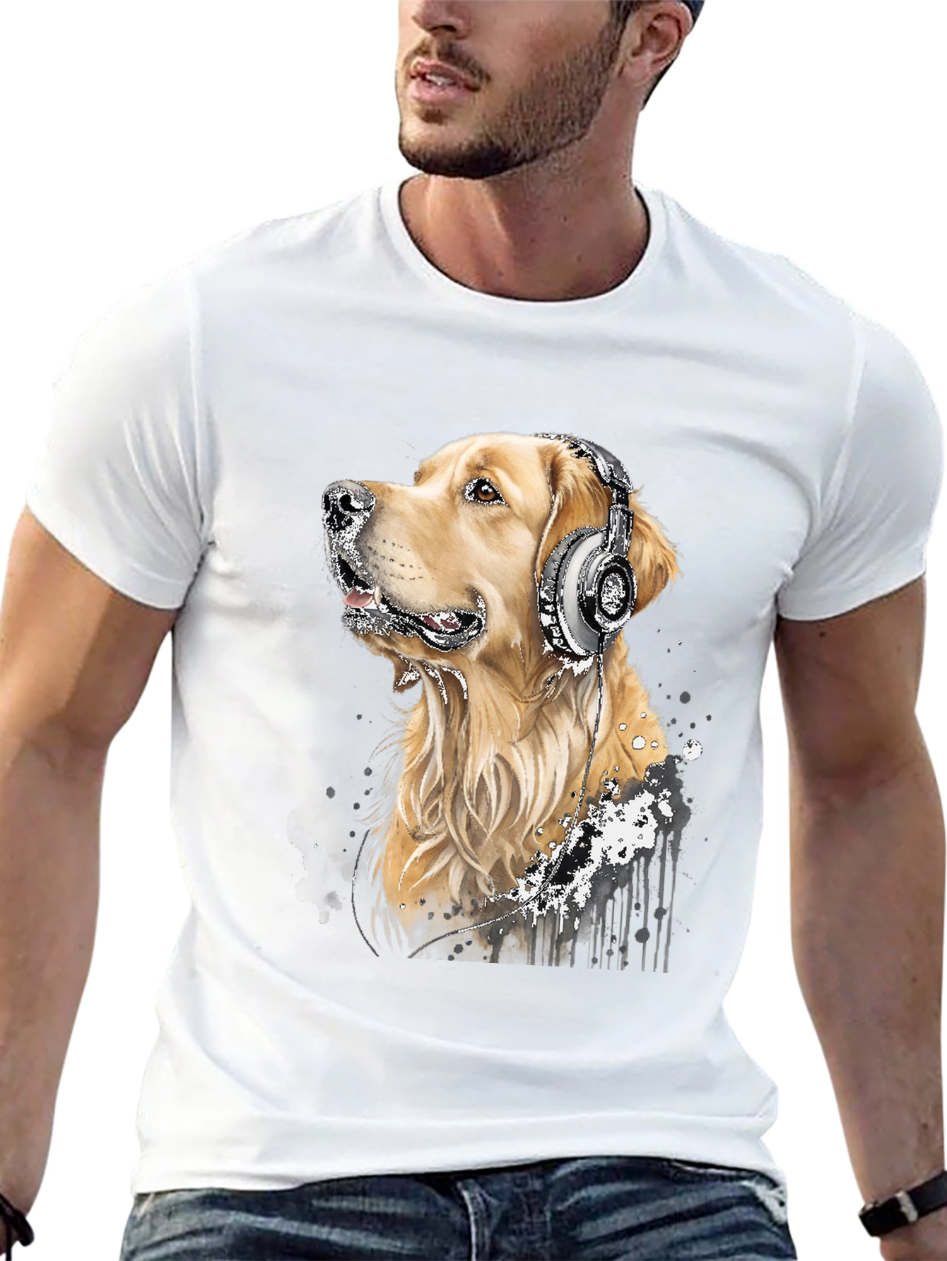 Dog with Headphones Graphic Tee - Music Lover Shirt