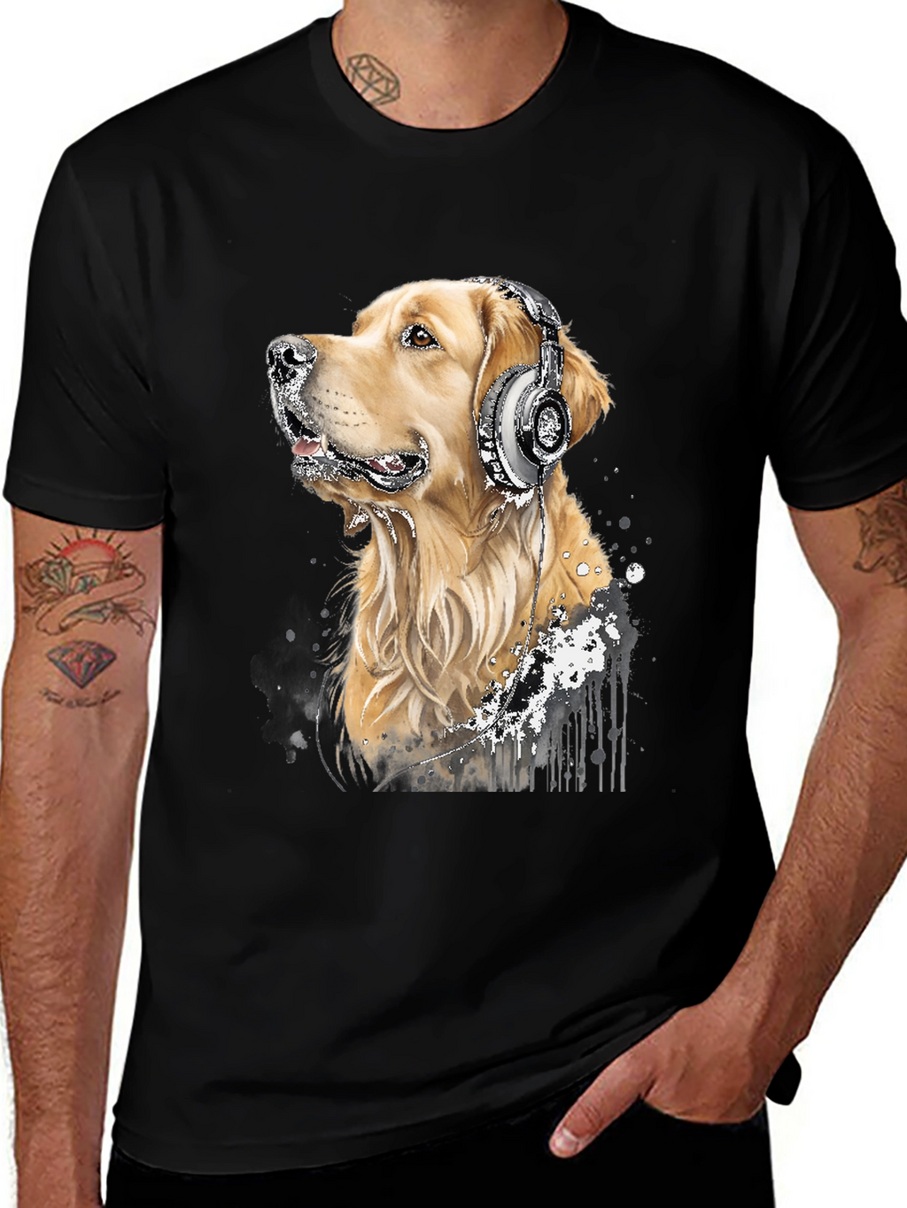 Dog with Headphones Graphic Tee - Music Lover Shirt