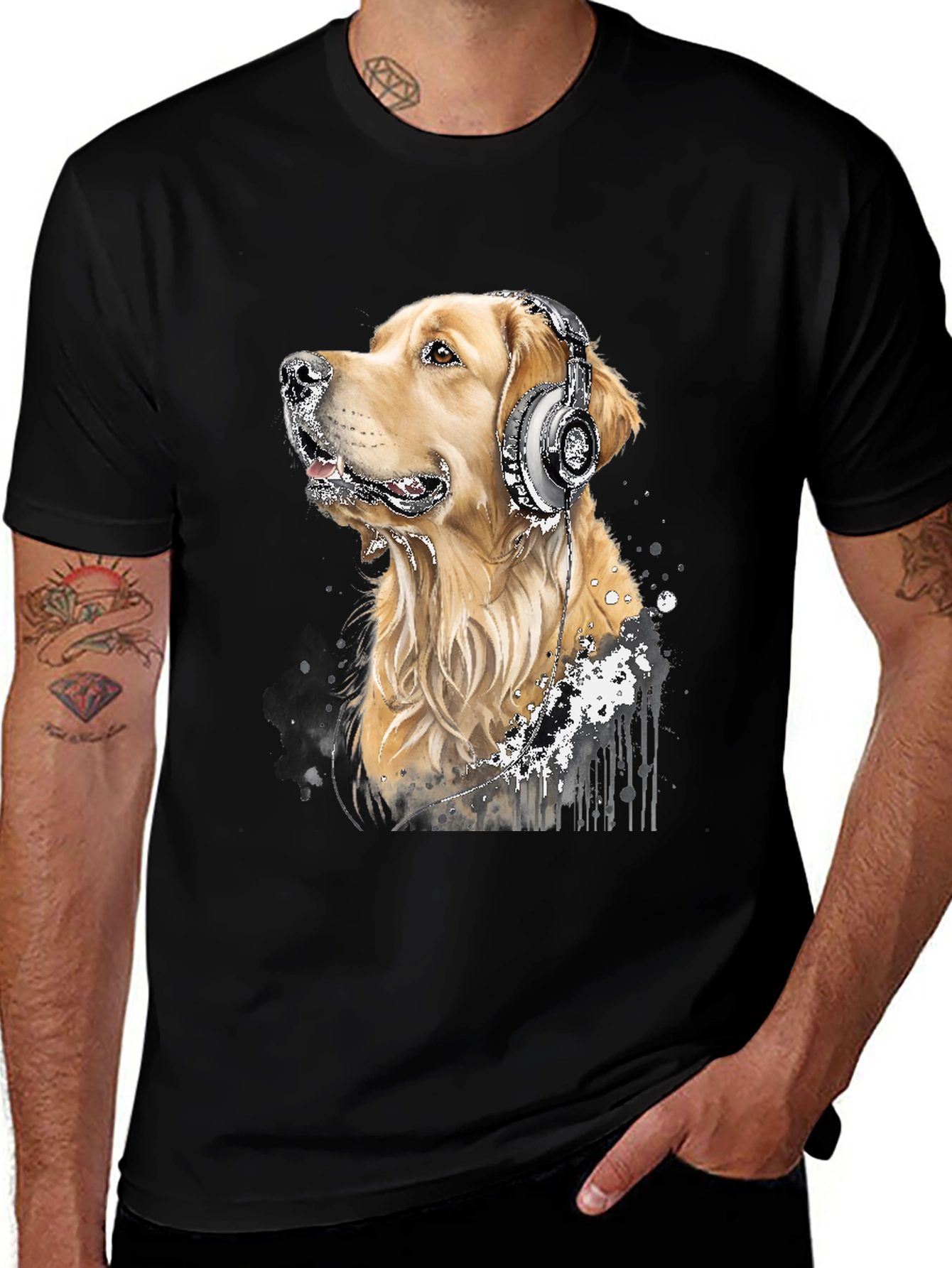 Dog with Headphones Graphic Tee - Music Lover Shirt