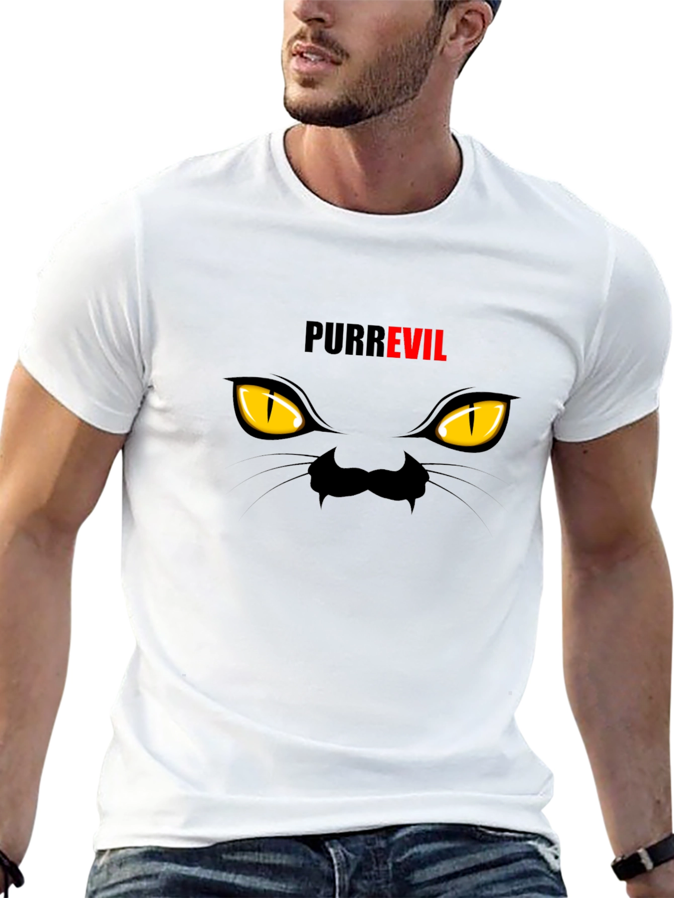 Purr Evil Cat Eyes Graphic T-Shirt - Black