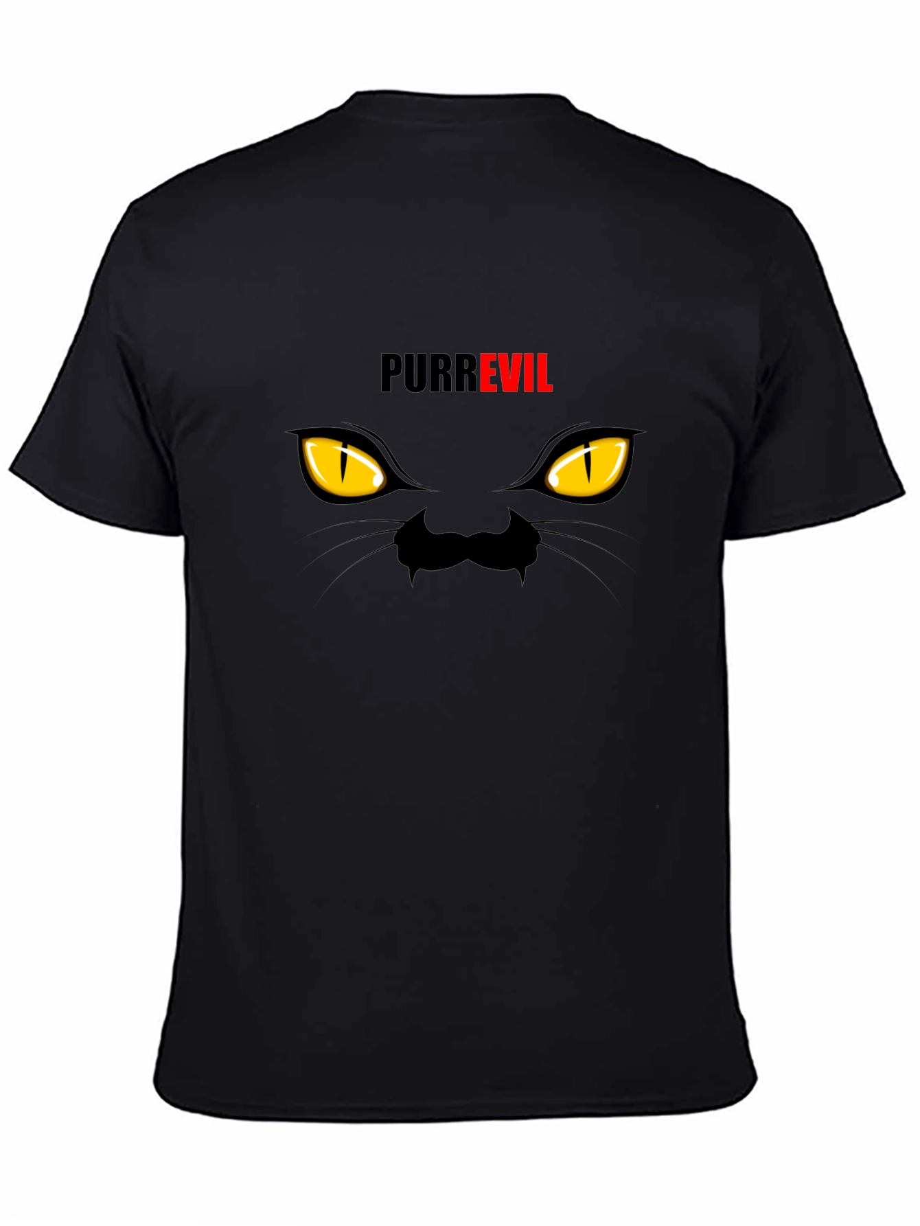 Purr Evil Cat Eyes Graphic T-Shirt - Black