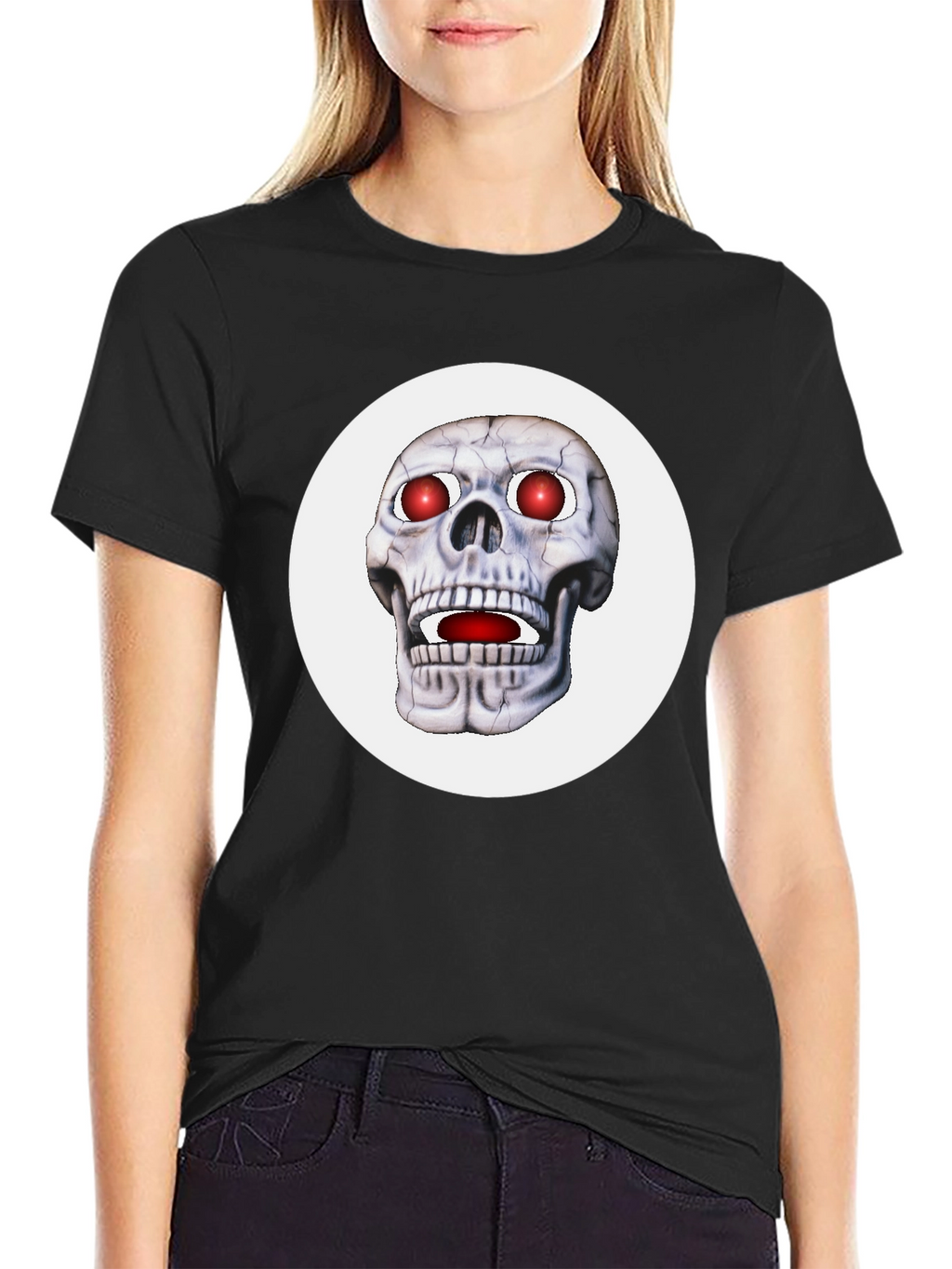 Mens Black T-Shirt with Glowing Skull Design