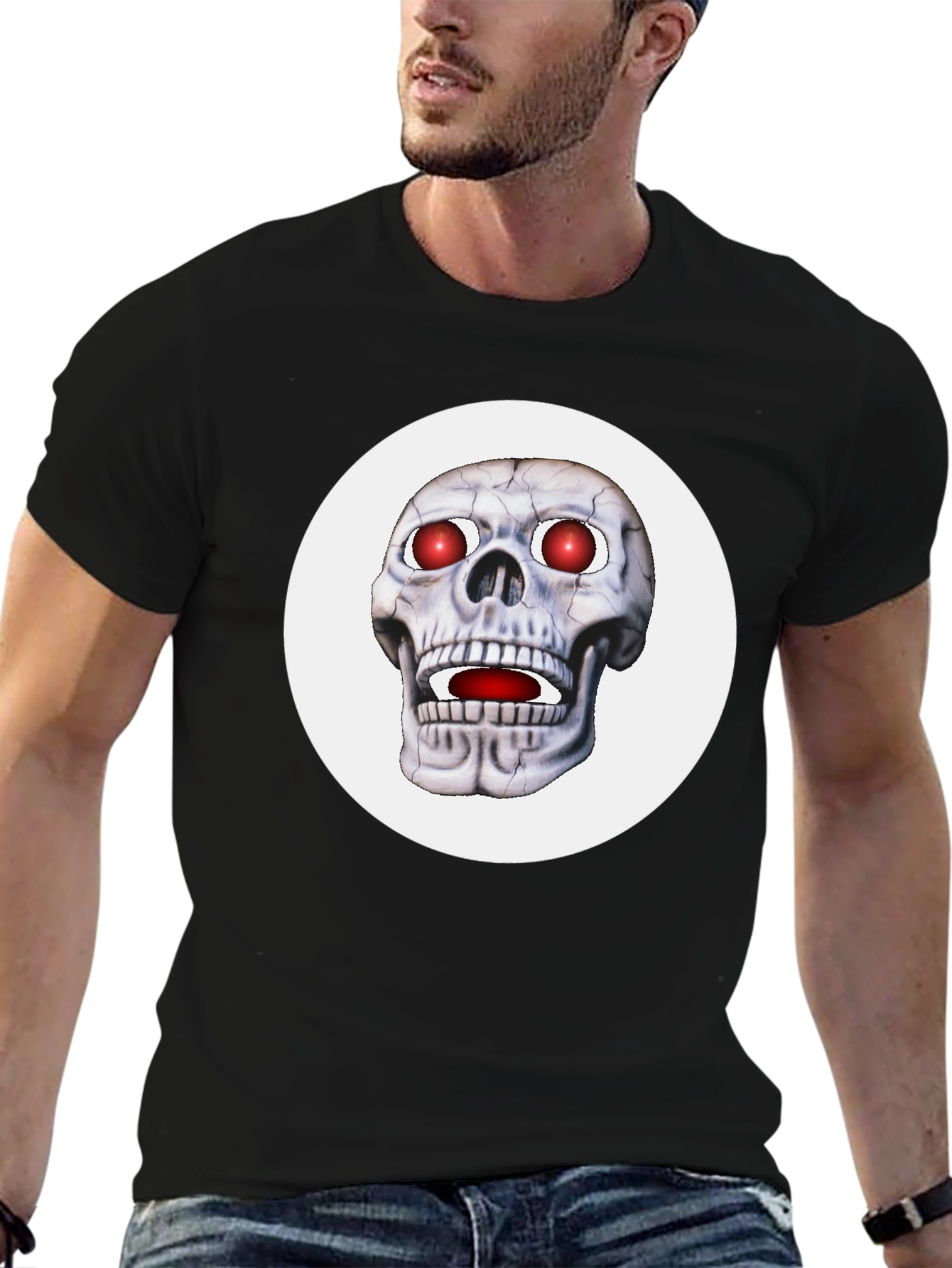 Mens Black T-Shirt with Glowing Skull Design