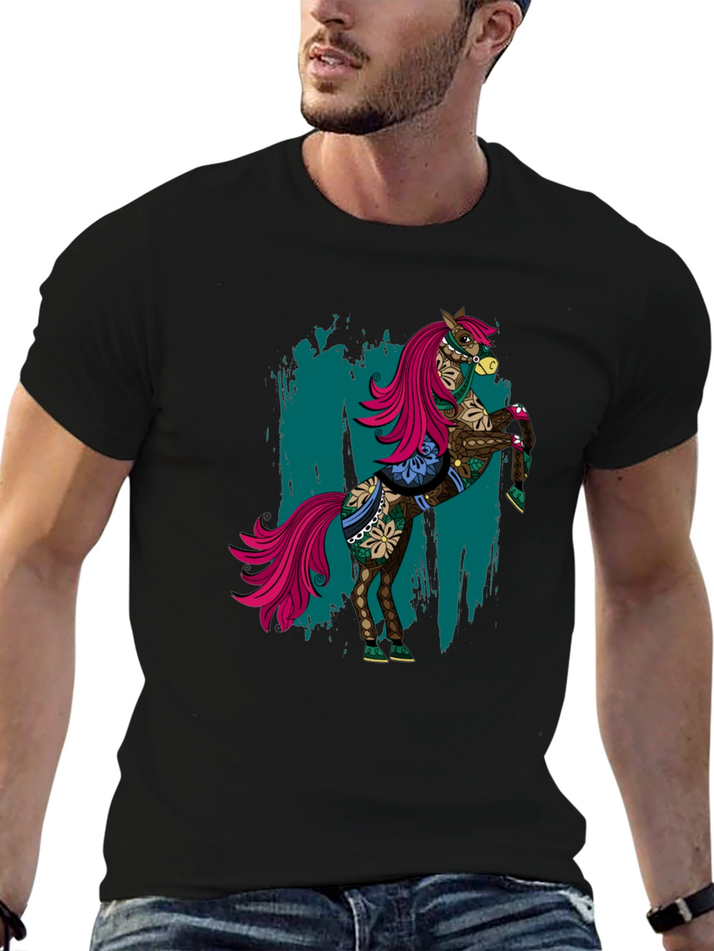 Cool Horse Tee - Mens Black Graphic T-Shirt