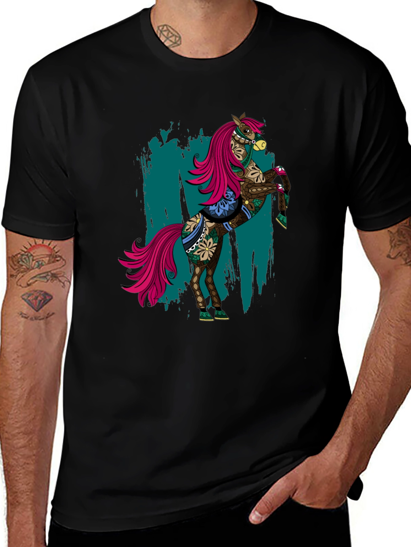 Cool Horse Tee - Mens Black Graphic T-Shirt