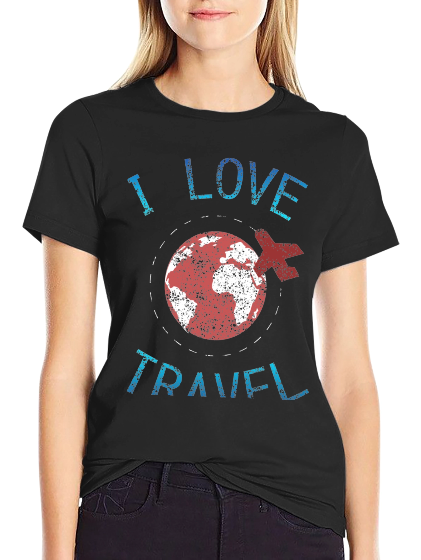 I Love Travel T-Shirt - Airplane & Earth Graphic Tee