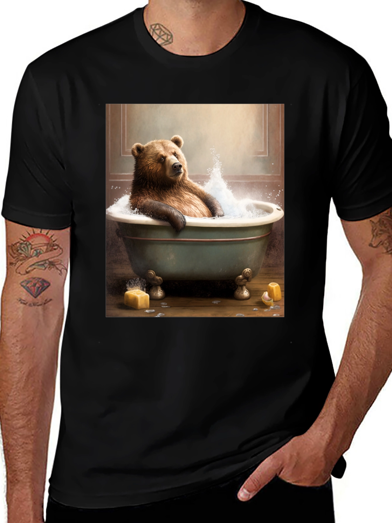 Bear in Tub T-Shirt - Humorous Animal Graphic Tee