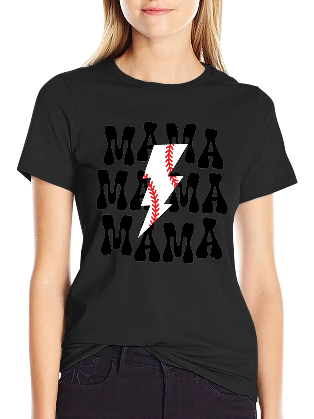 Mama Baseball Lightning Bolt Graphic Tee