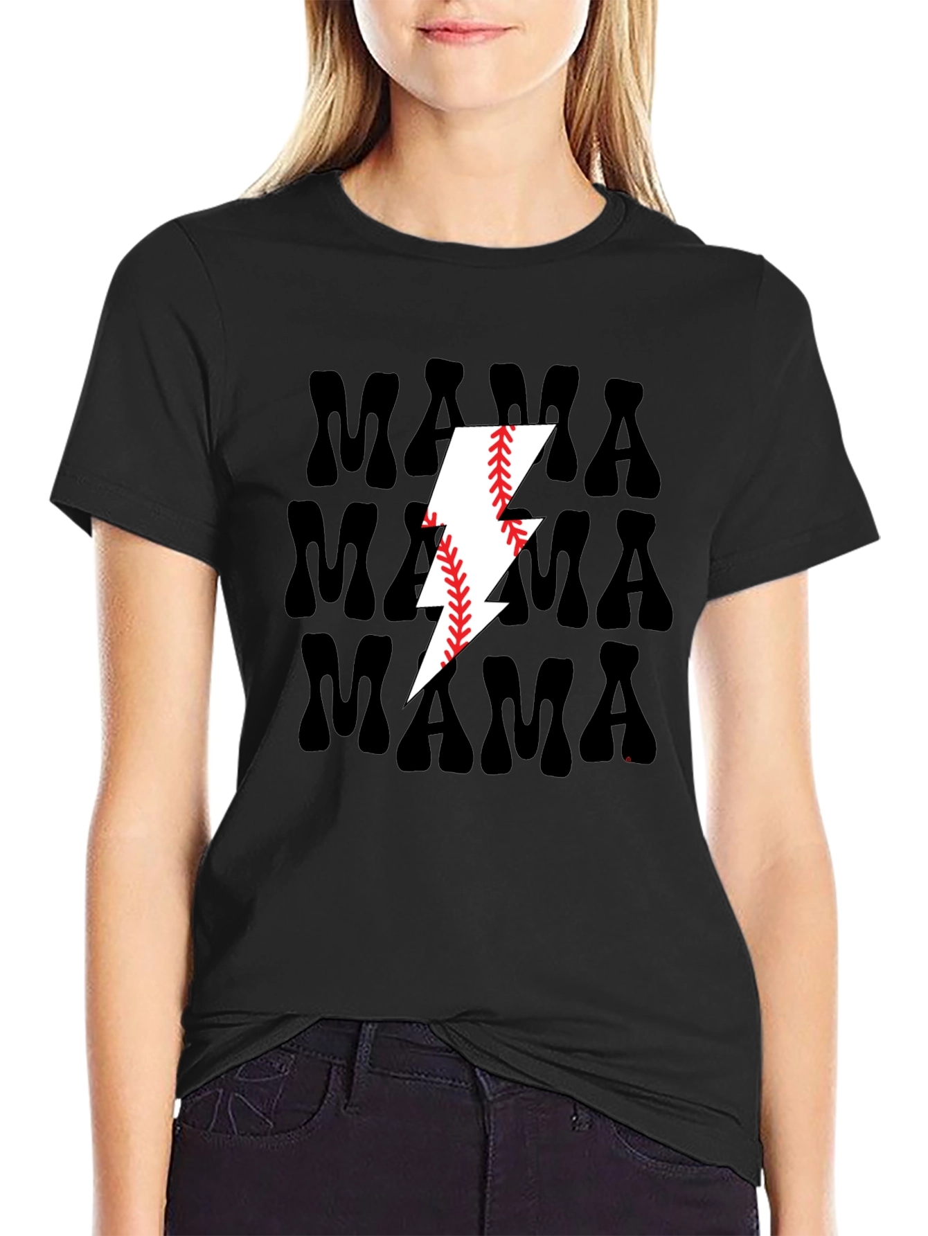 Mama Baseball Lightning Bolt Graphic Tee