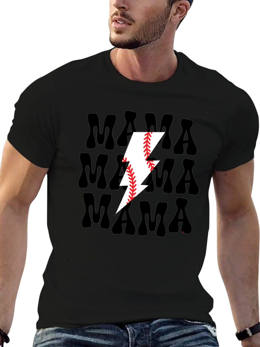 Mama Baseball Lightning Bolt Graphic Tee
