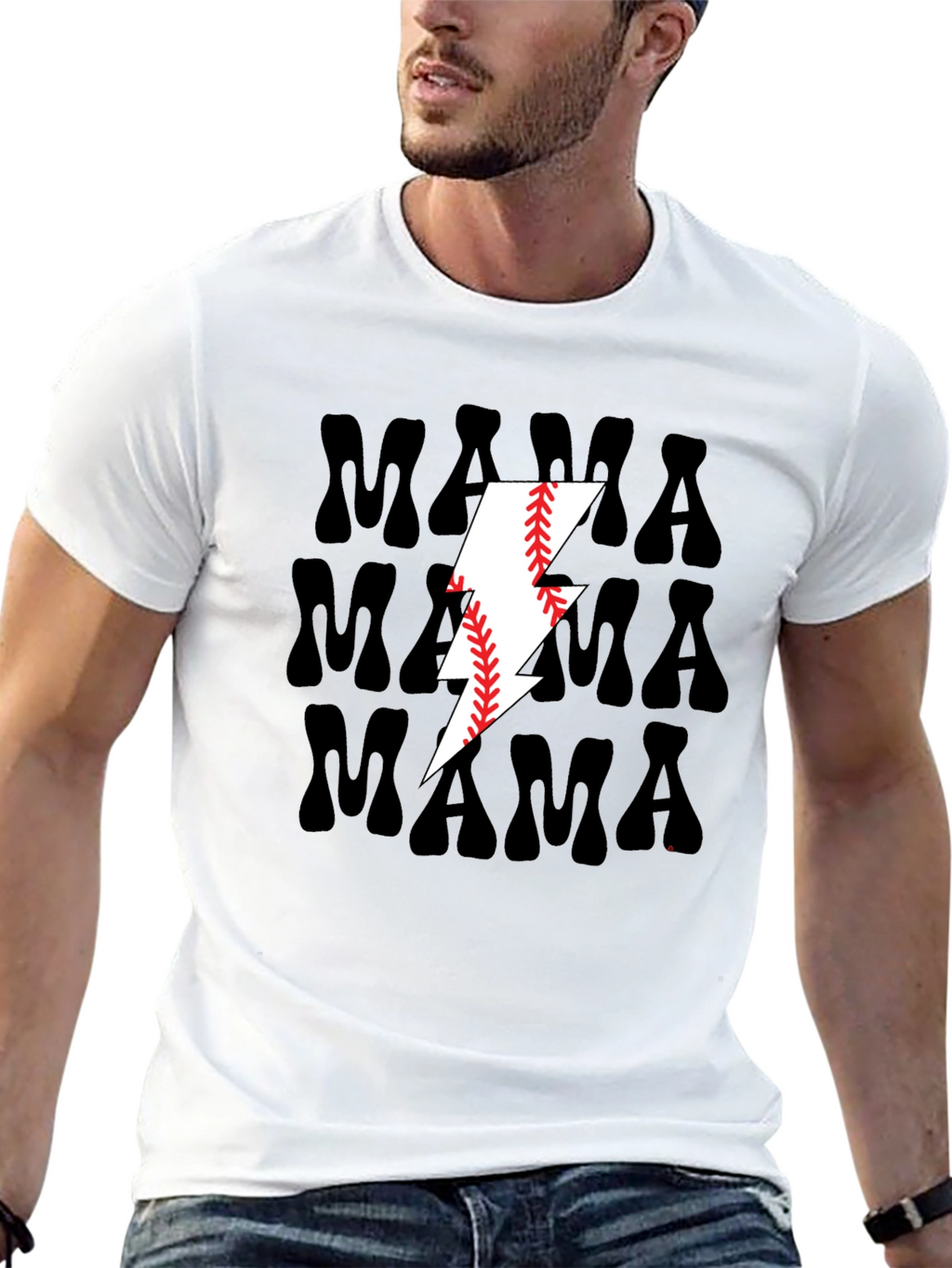 Mama Baseball Lightning Bolt Graphic Tee