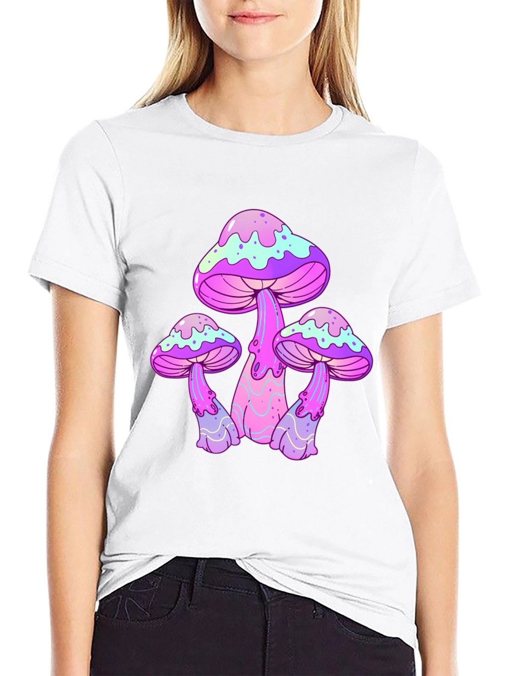 Funky Mushroom Graphic Tee - Black Cotton T-Shirt