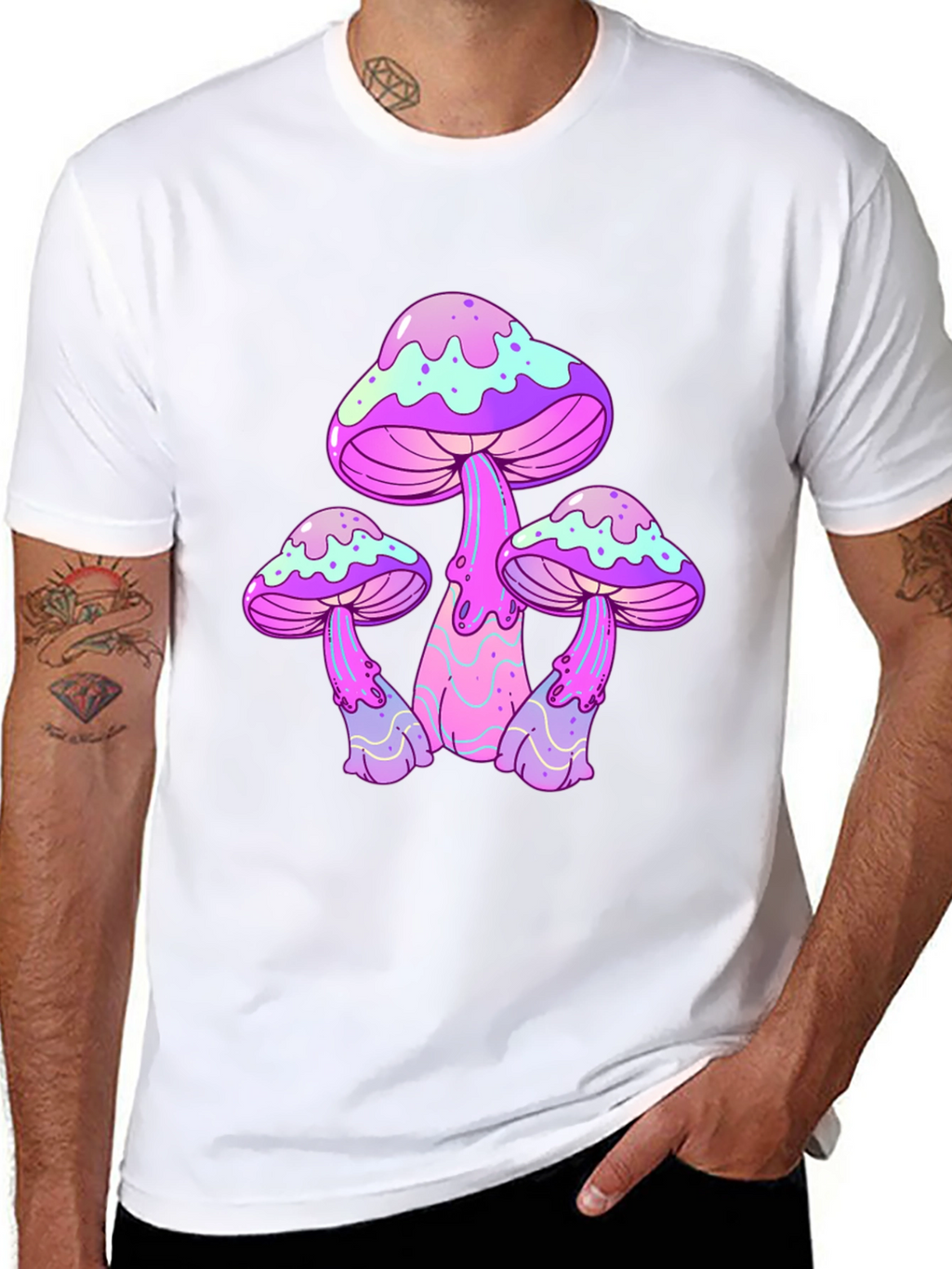Funky Mushroom Graphic Tee - Black Cotton T-Shirt