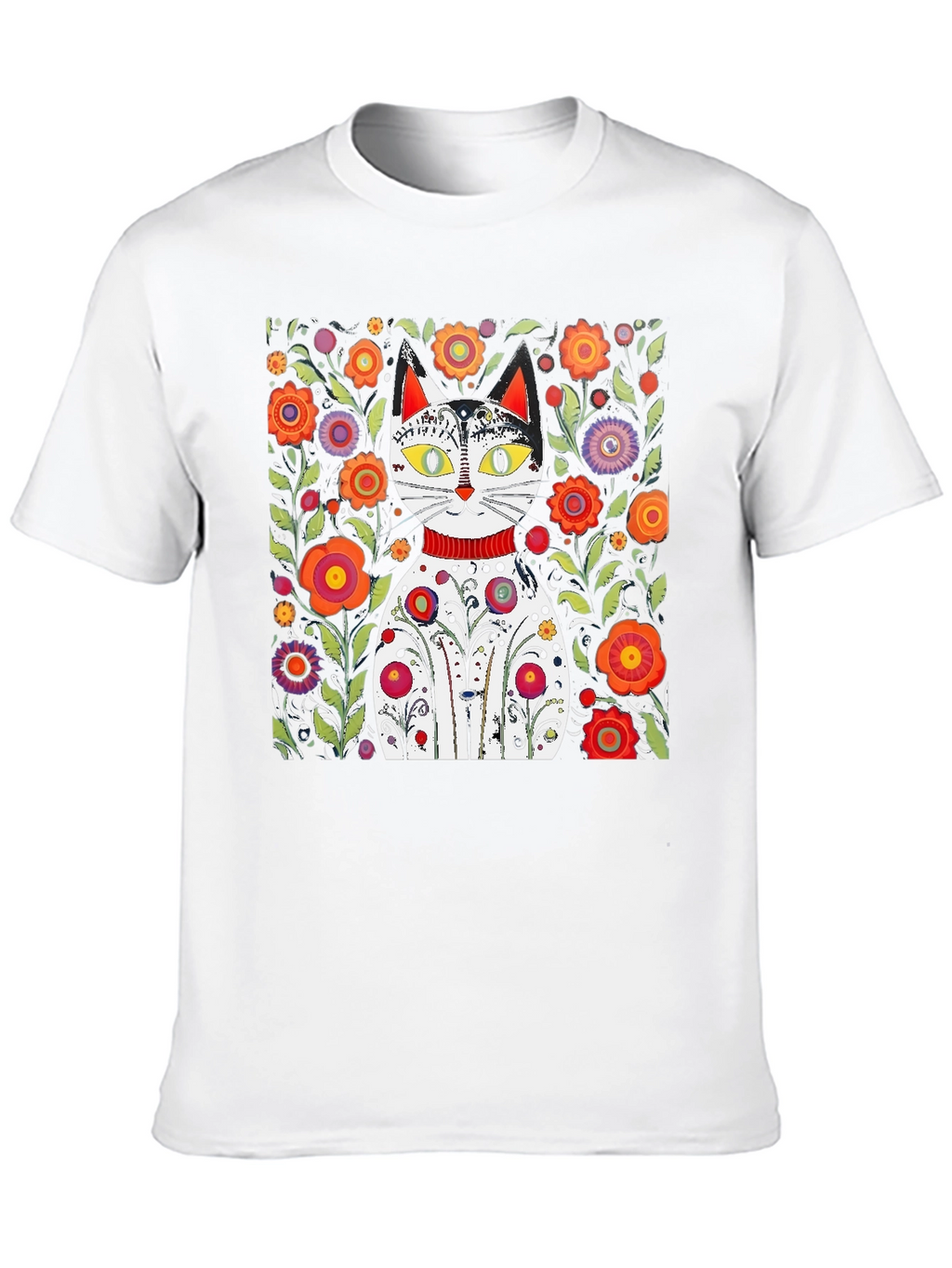 Floral Cat Graphic Tee - Unique Artistic Design