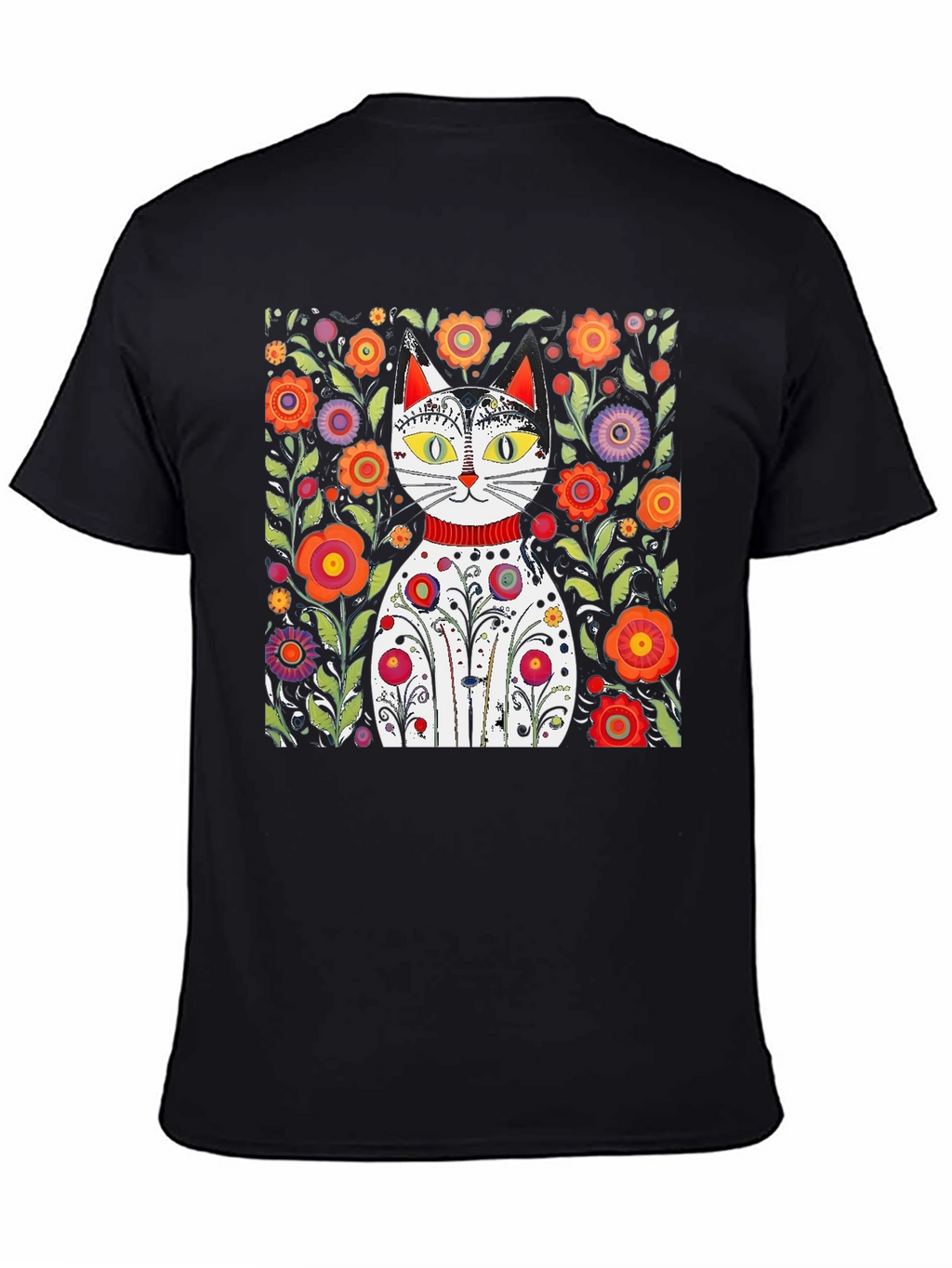 Floral Cat Graphic Tee - Unique Artistic Design