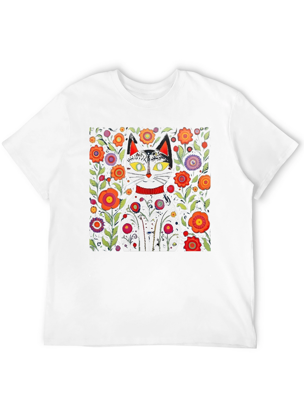 Floral Cat Graphic Tee - Unique Artistic Design