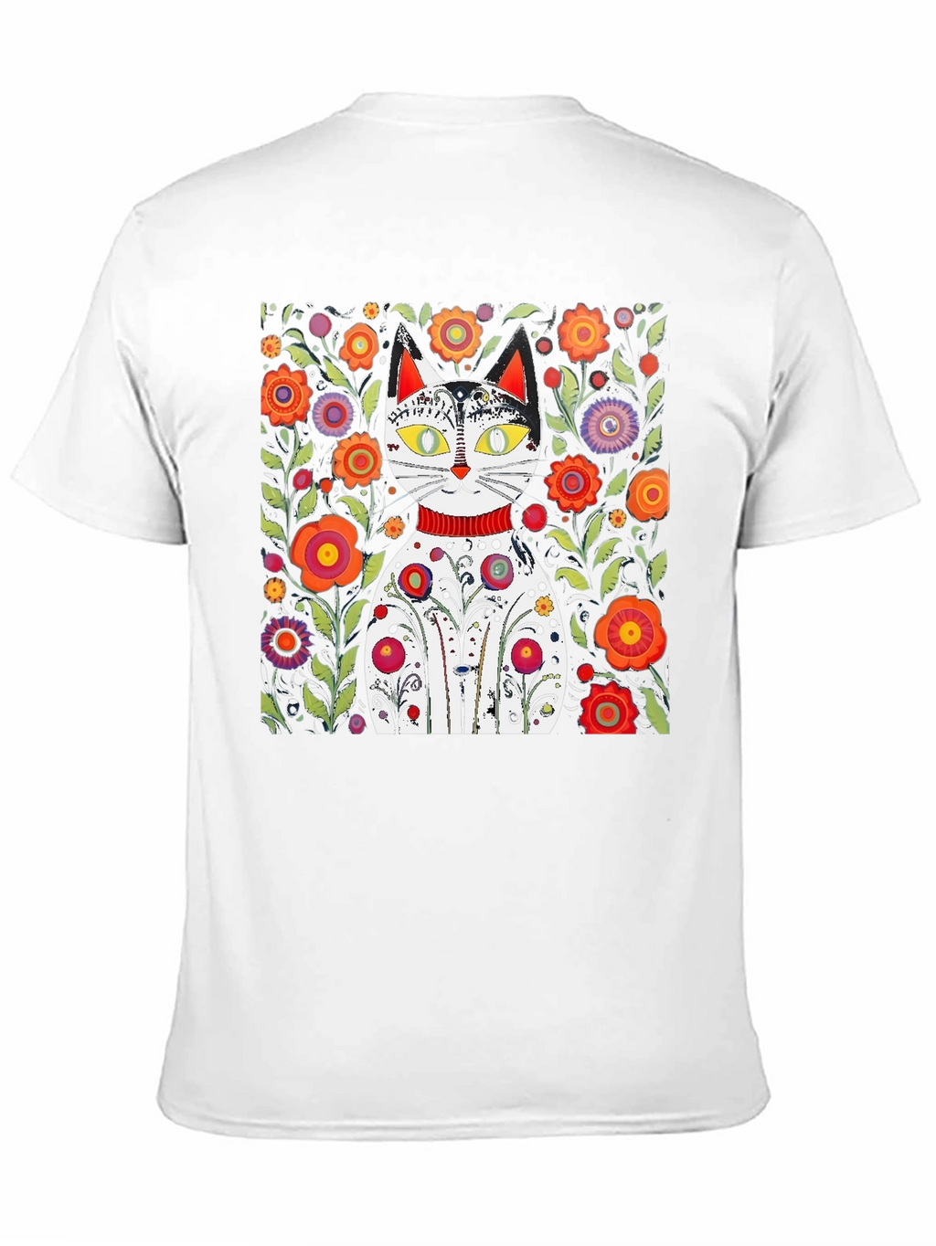 Floral Cat Graphic Tee - Unique Artistic Design