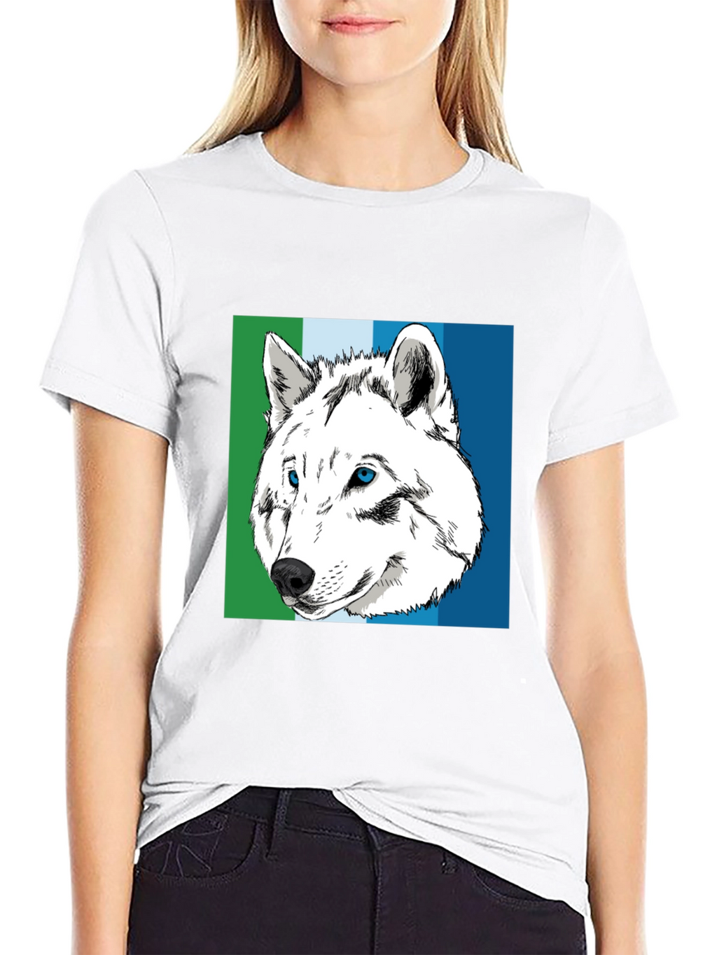 Wolf Graphic Tee - Blue & Green Stripe