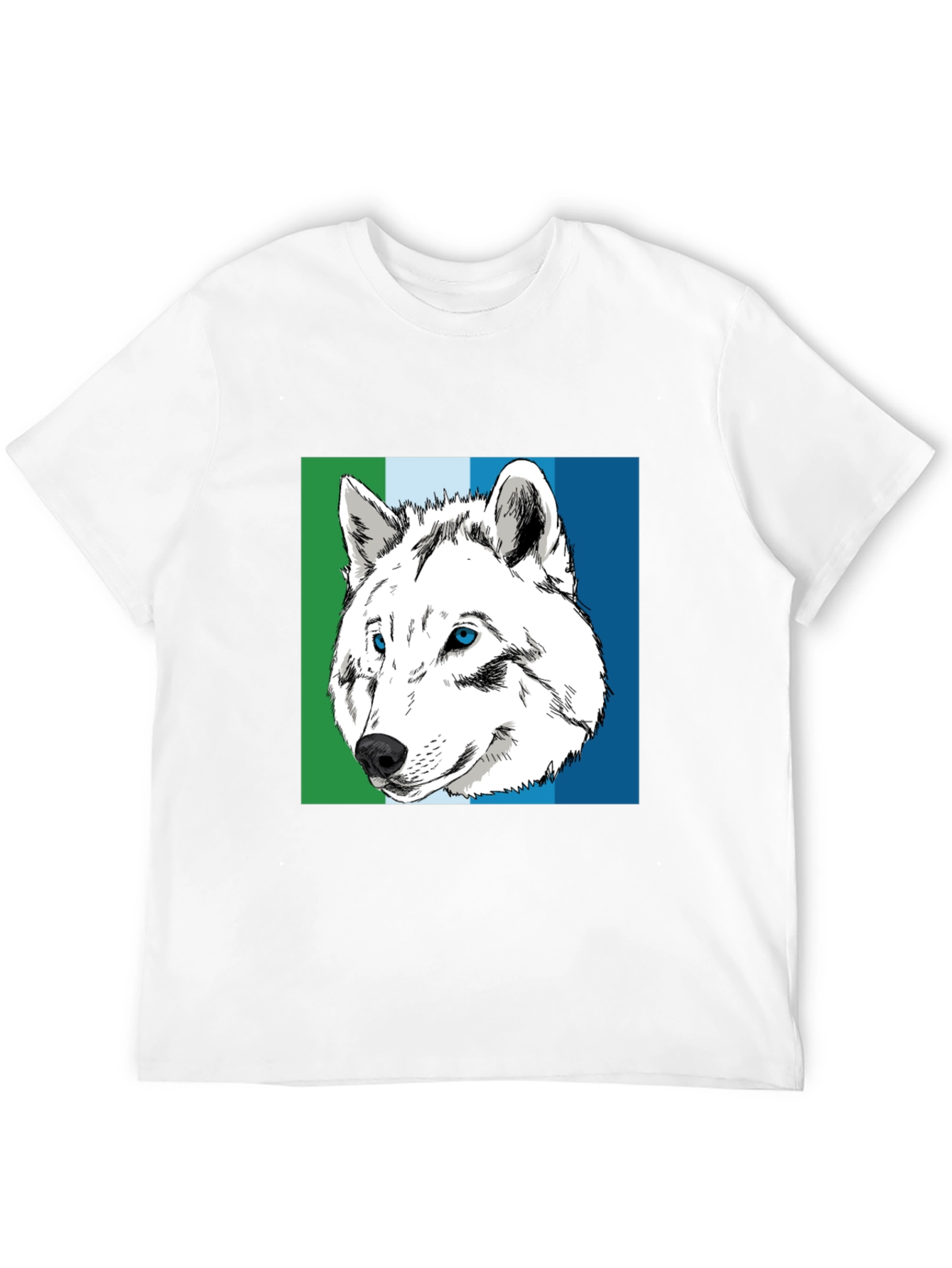 Wolf Graphic Tee - Blue & Green Stripe