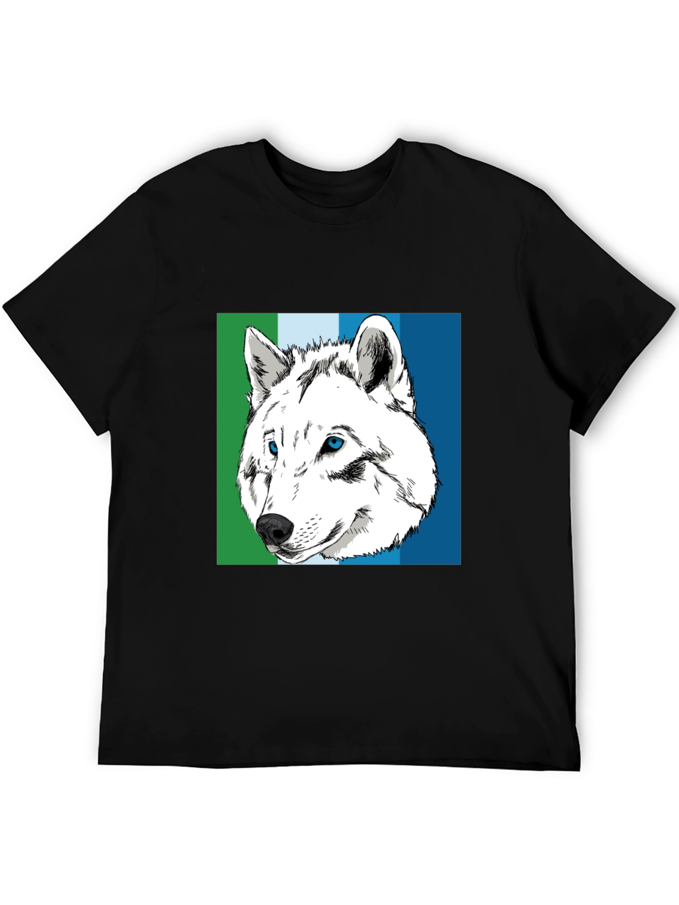Wolf Graphic Tee - Blue & Green Stripe