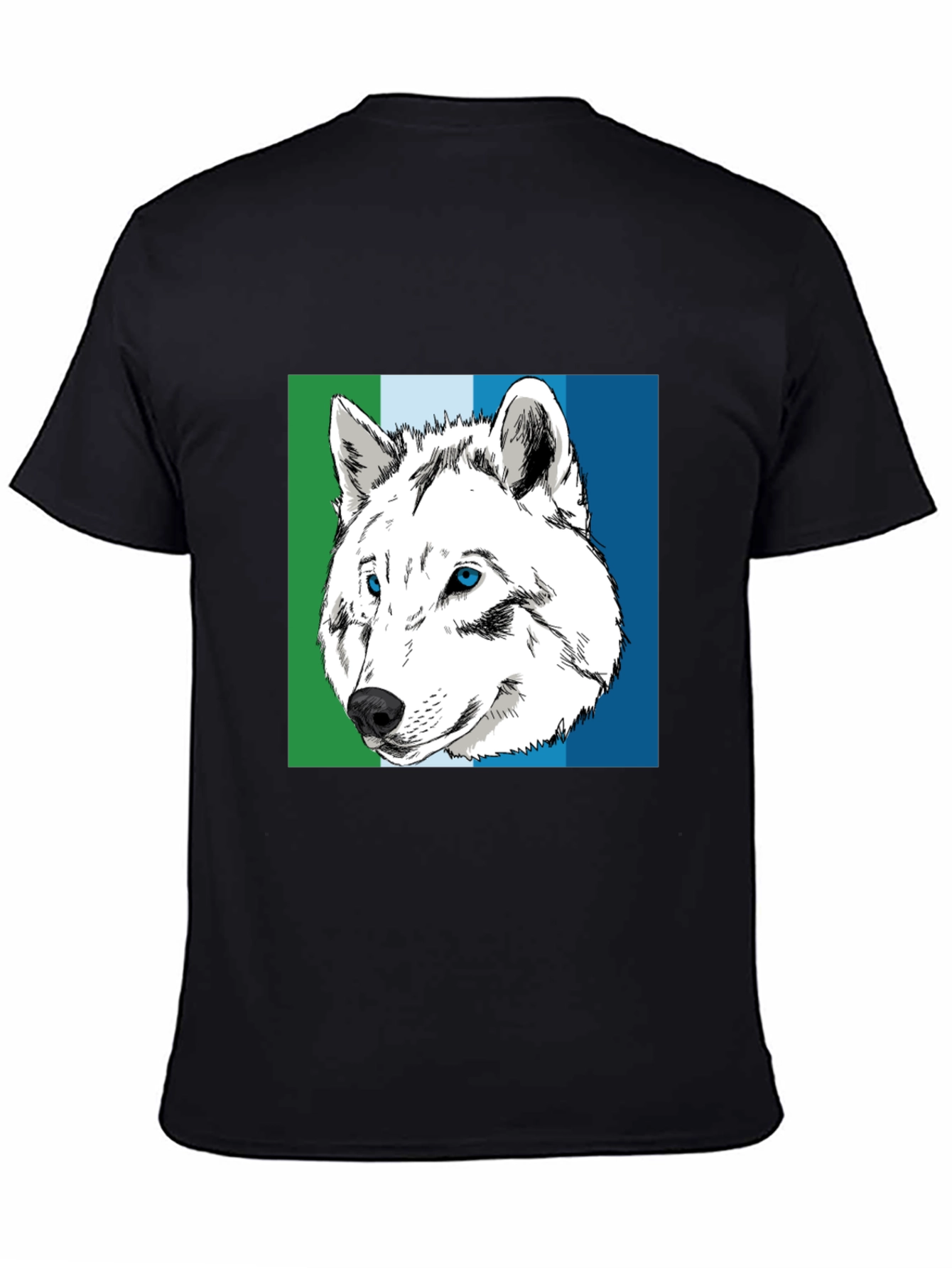 Wolf Graphic Tee - Blue & Green Stripe