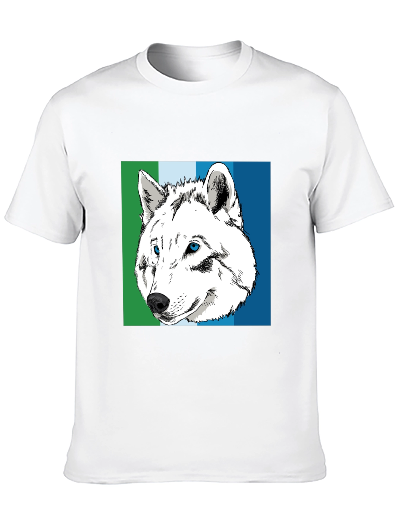 Wolf Graphic Tee - Blue & Green Stripe