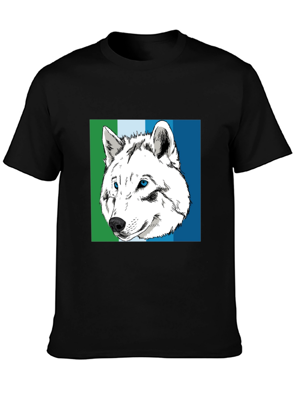 Wolf Graphic Tee - Blue & Green Stripe
