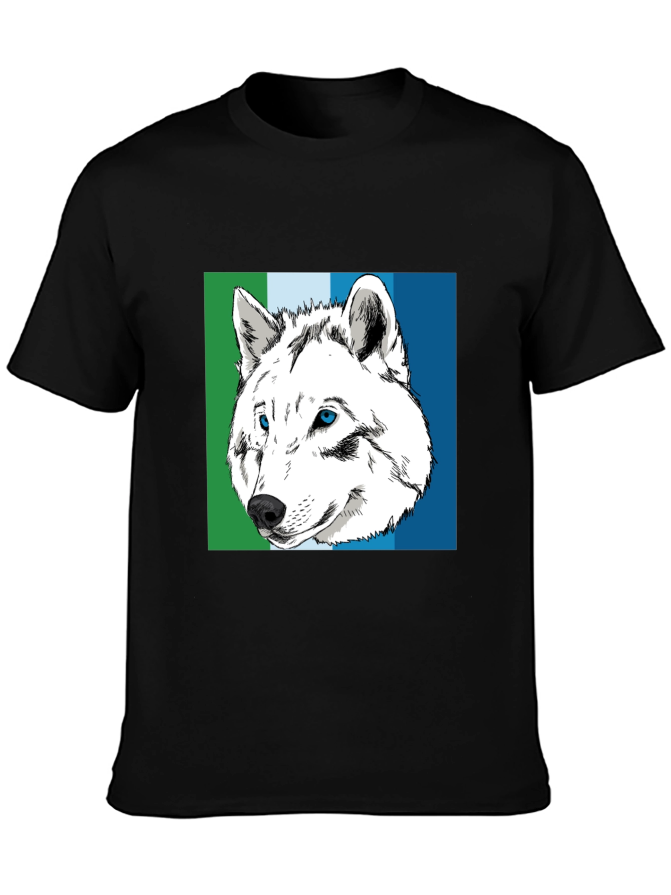 Wolf Graphic Tee - Blue & Green Stripe