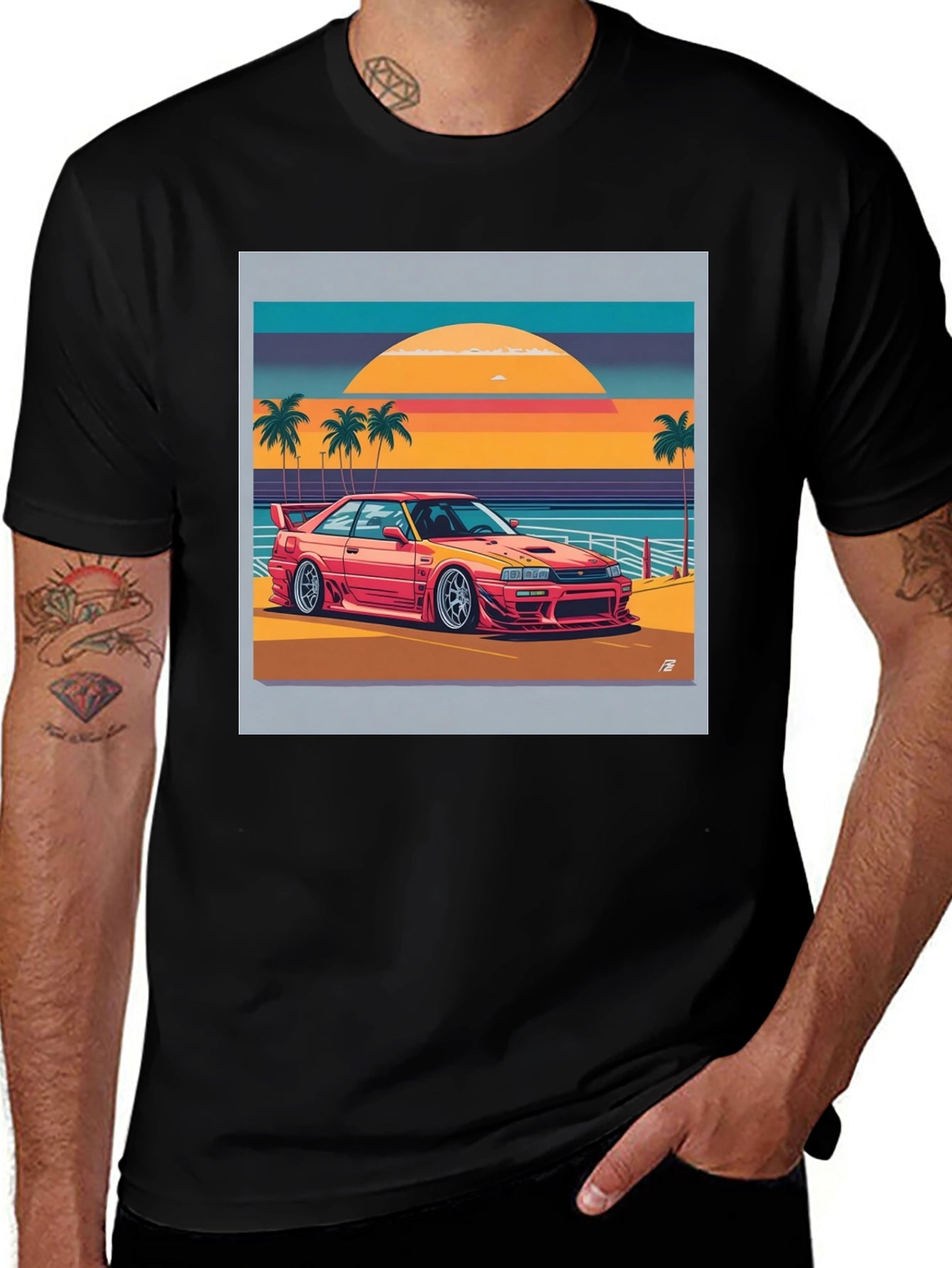 Retro Car Beach Graphic T-Shirt