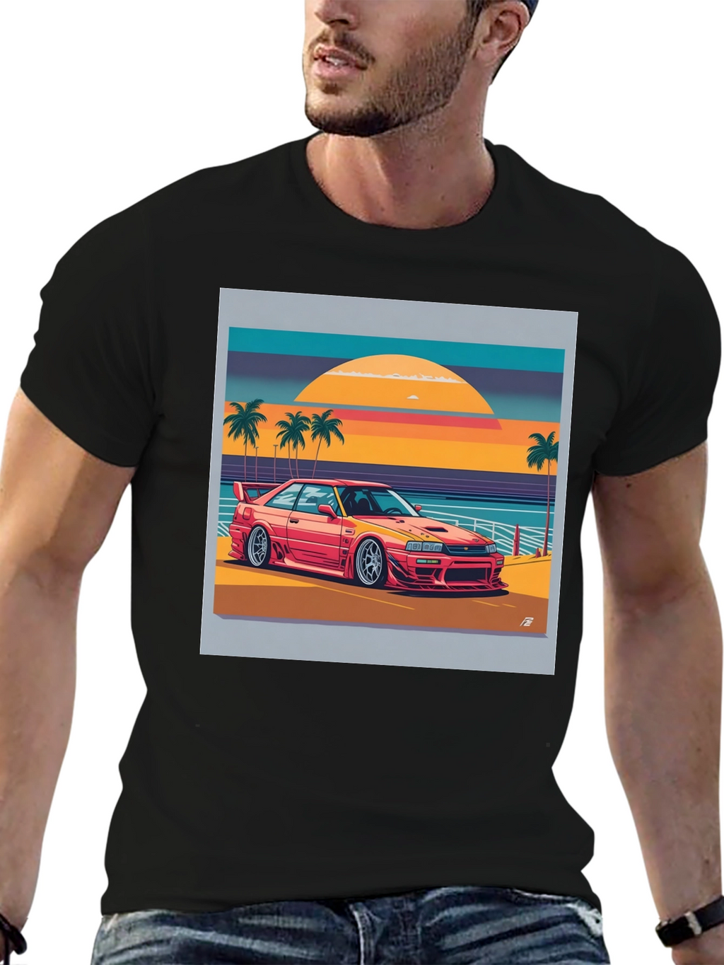 Retro Car Beach Graphic T-Shirt