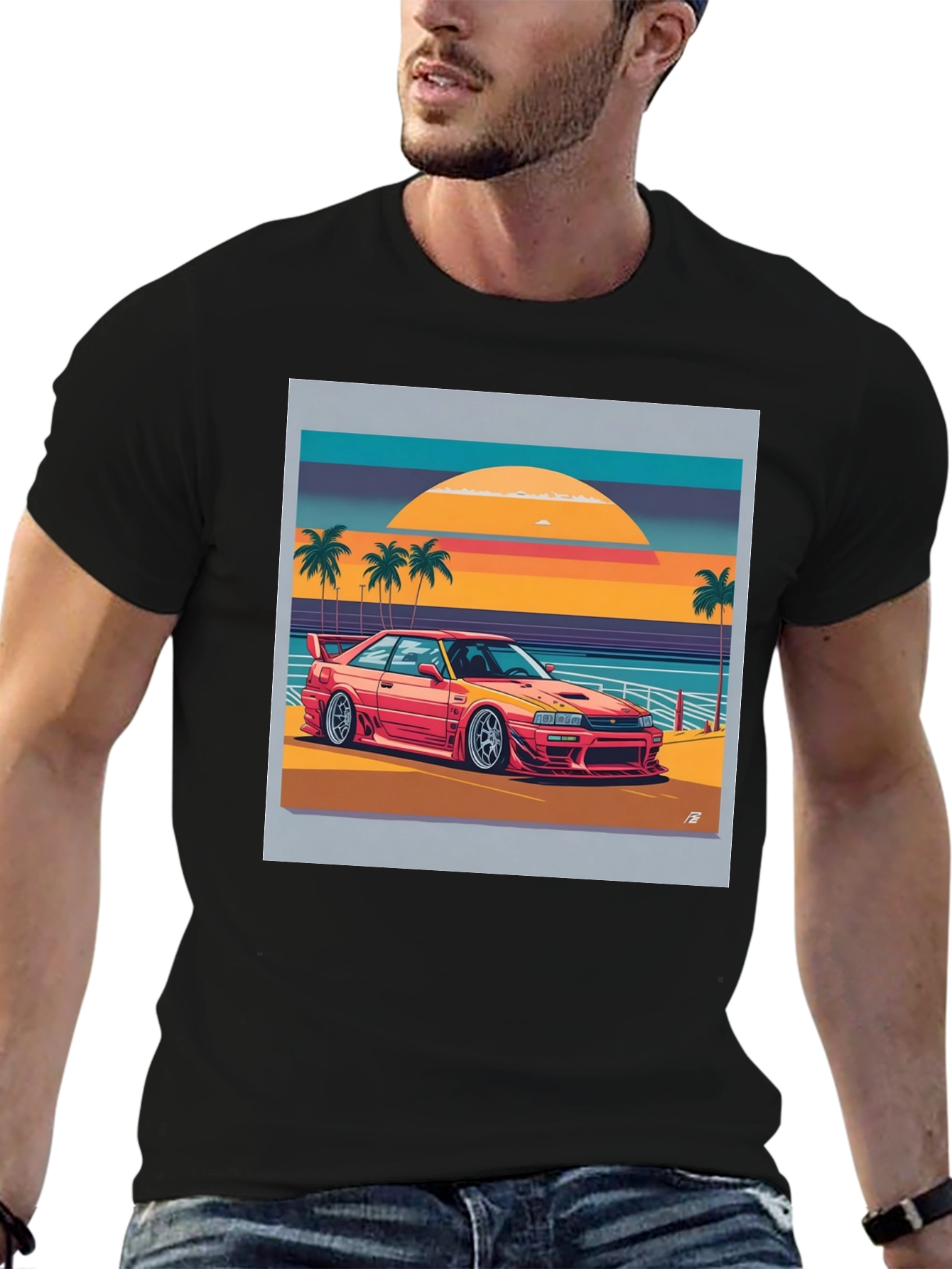 Retro Car Beach Graphic T-Shirt