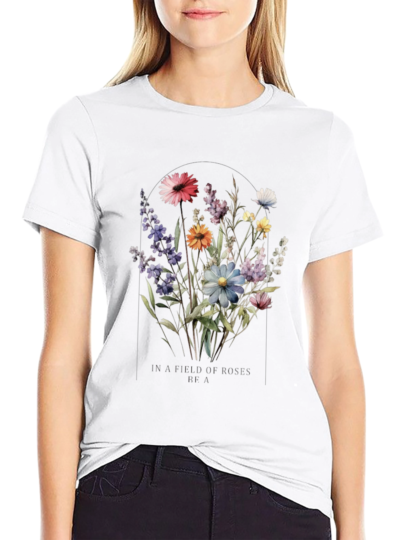 Floral Bouquet Black T-Shirt - Nature Inspired Graphic Tee