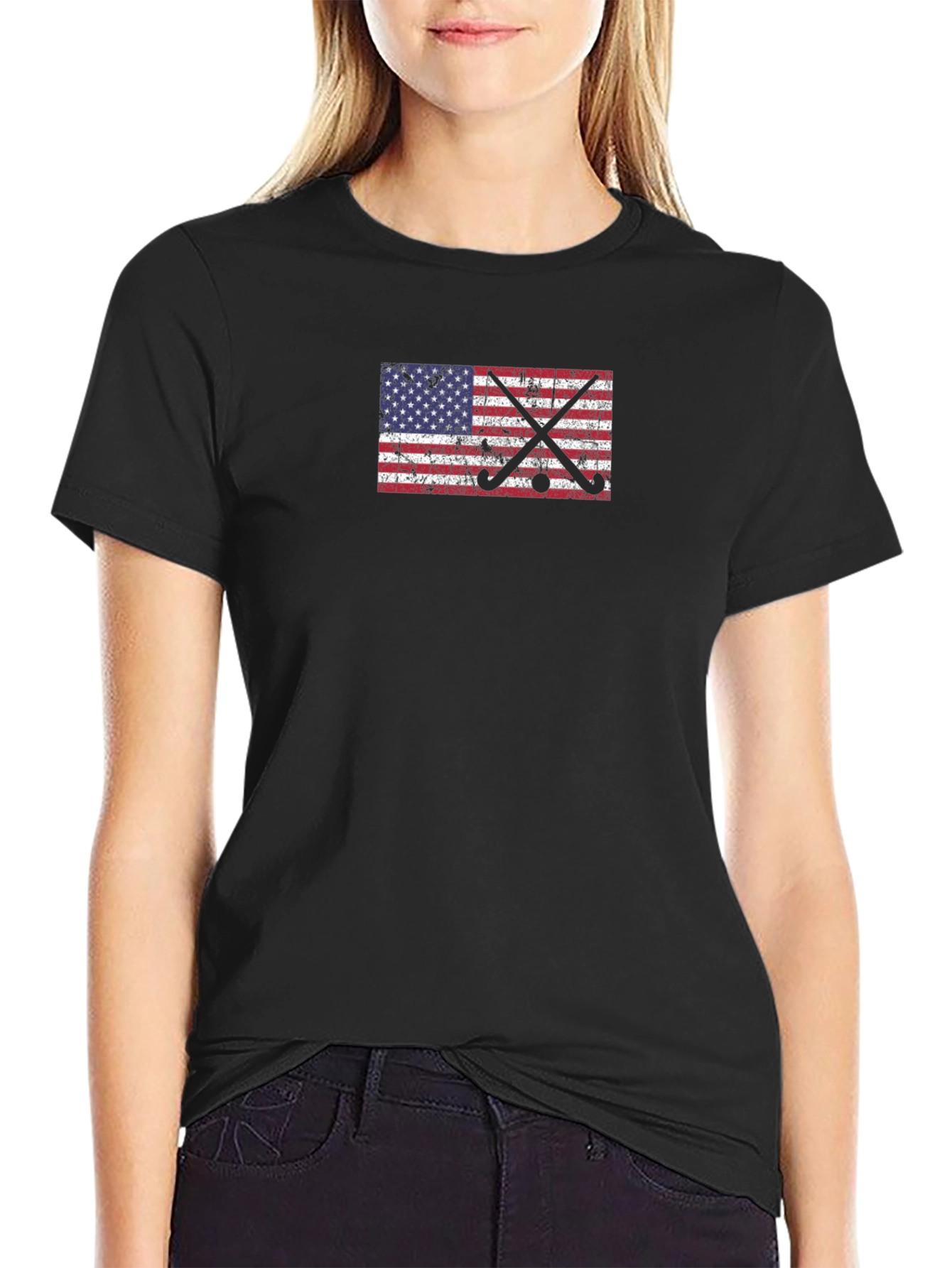 American Flag Hockey Sticks Graphic Tee