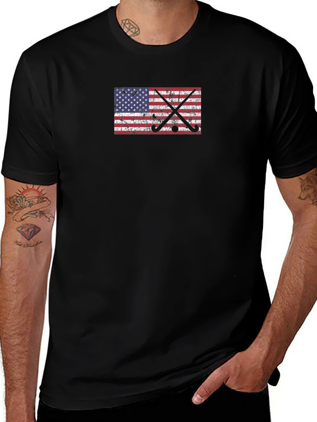 American Flag Hockey Sticks Graphic Tee