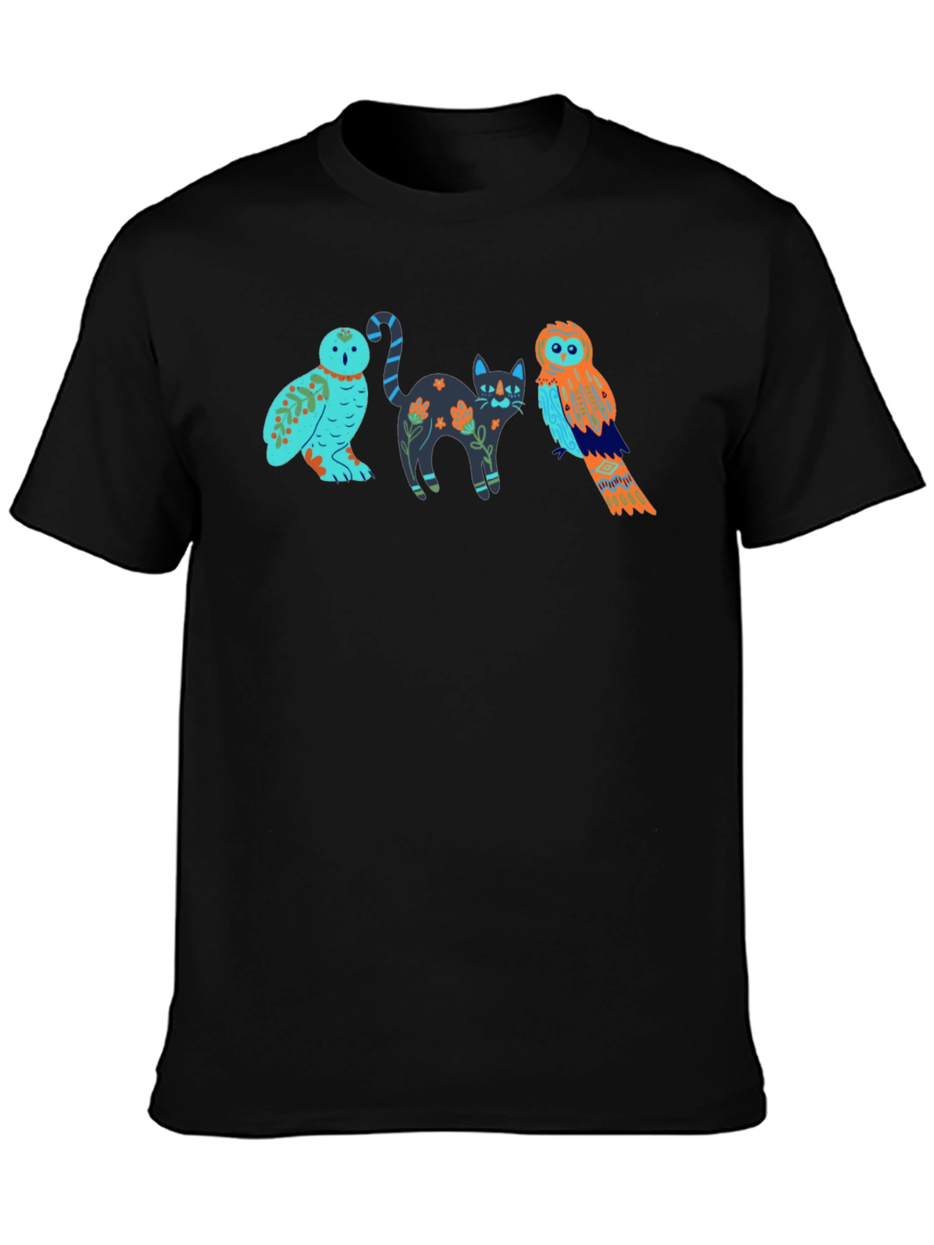 Alebrije T-Shirt: Colorful Owl and Cat Design
