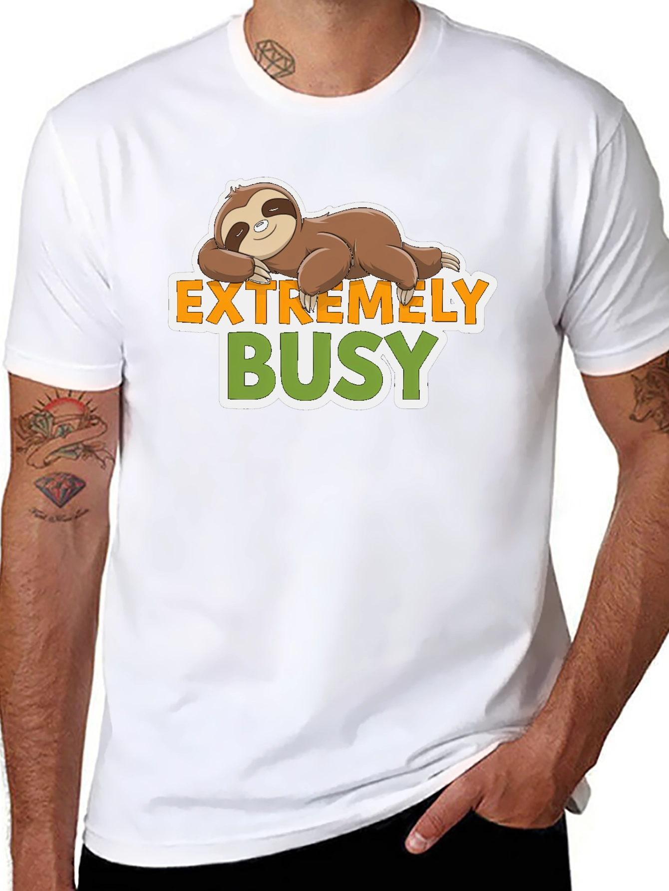 Extremely Busy Sloth Graphic Tee - Relaxed & Fun