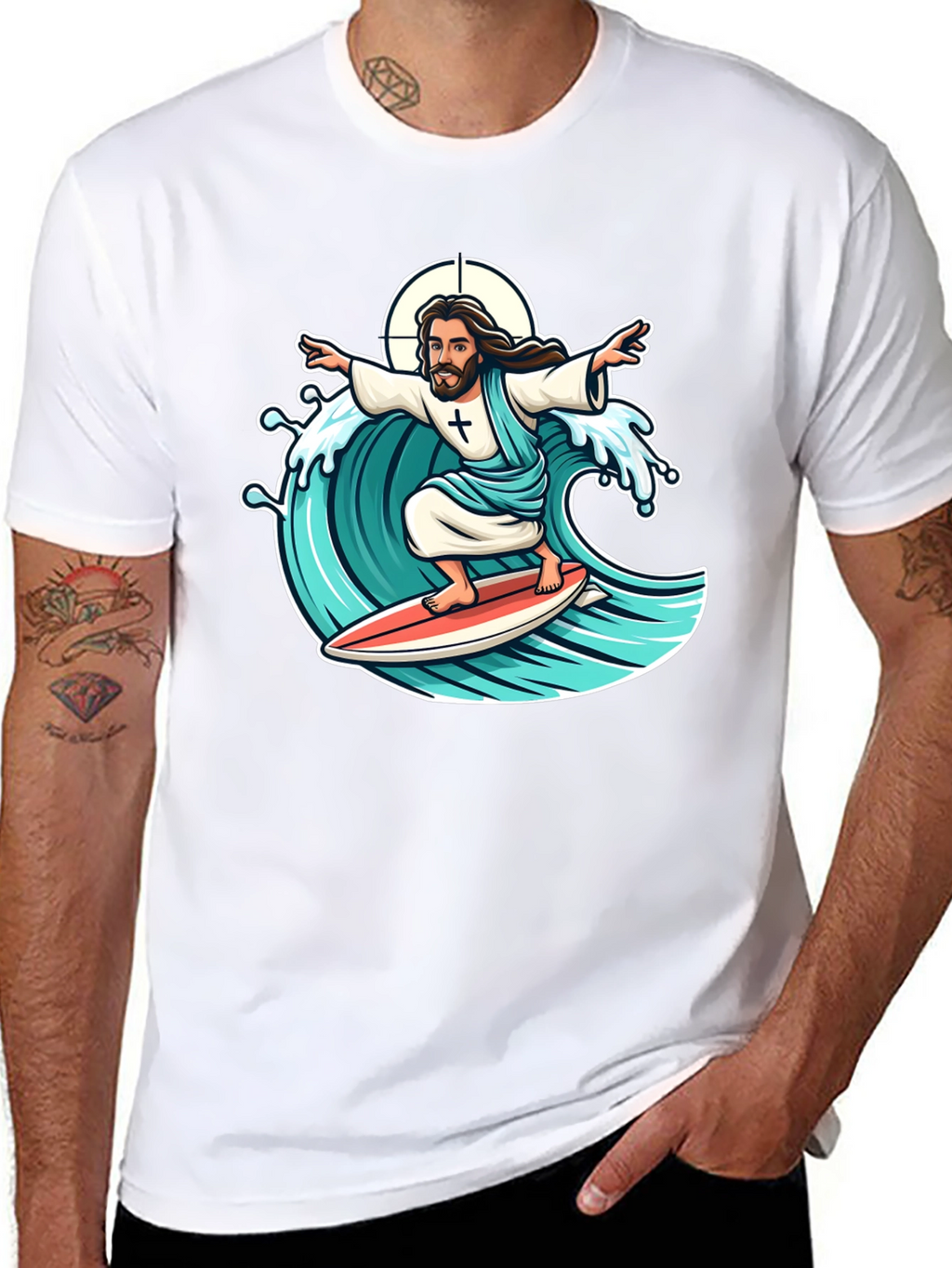 Surfing Jesus Graphic T-Shirt